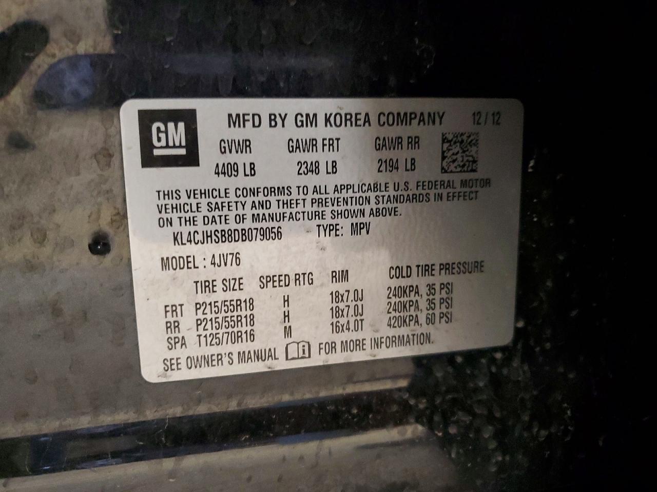 2013 Buick Encore Premium Черный vin: KL4CJHSB8DB079056