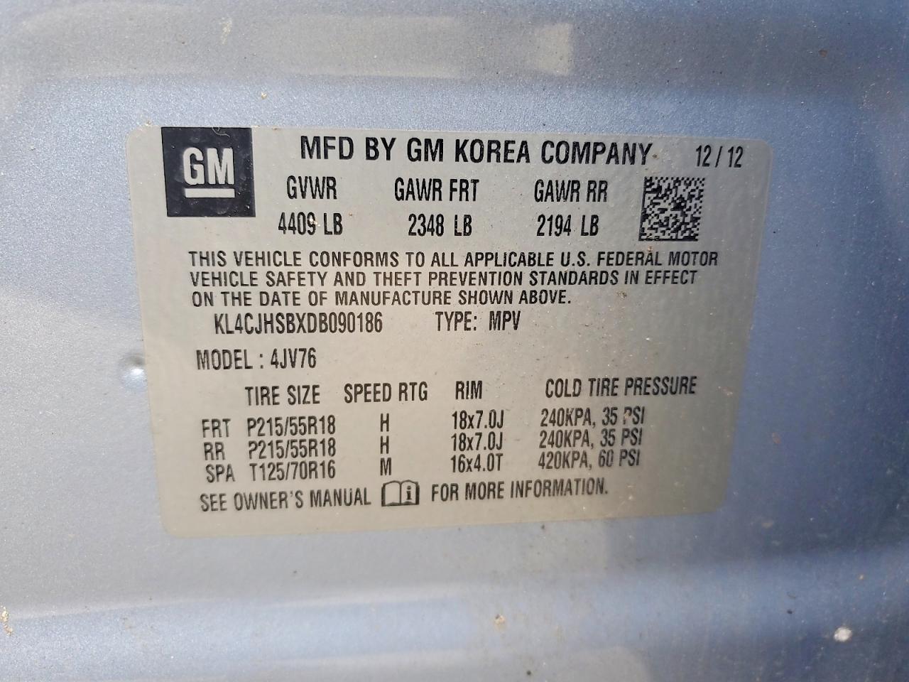 2013 Buick Encore Premium Blue vin: KL4CJHSBXDB090186