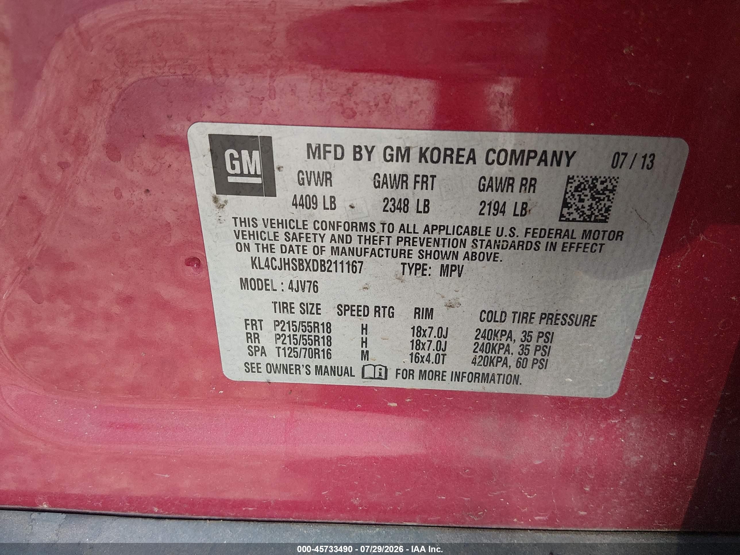 2013 Buick Encore Premium Red vin: KL4CJHSBXDB211167