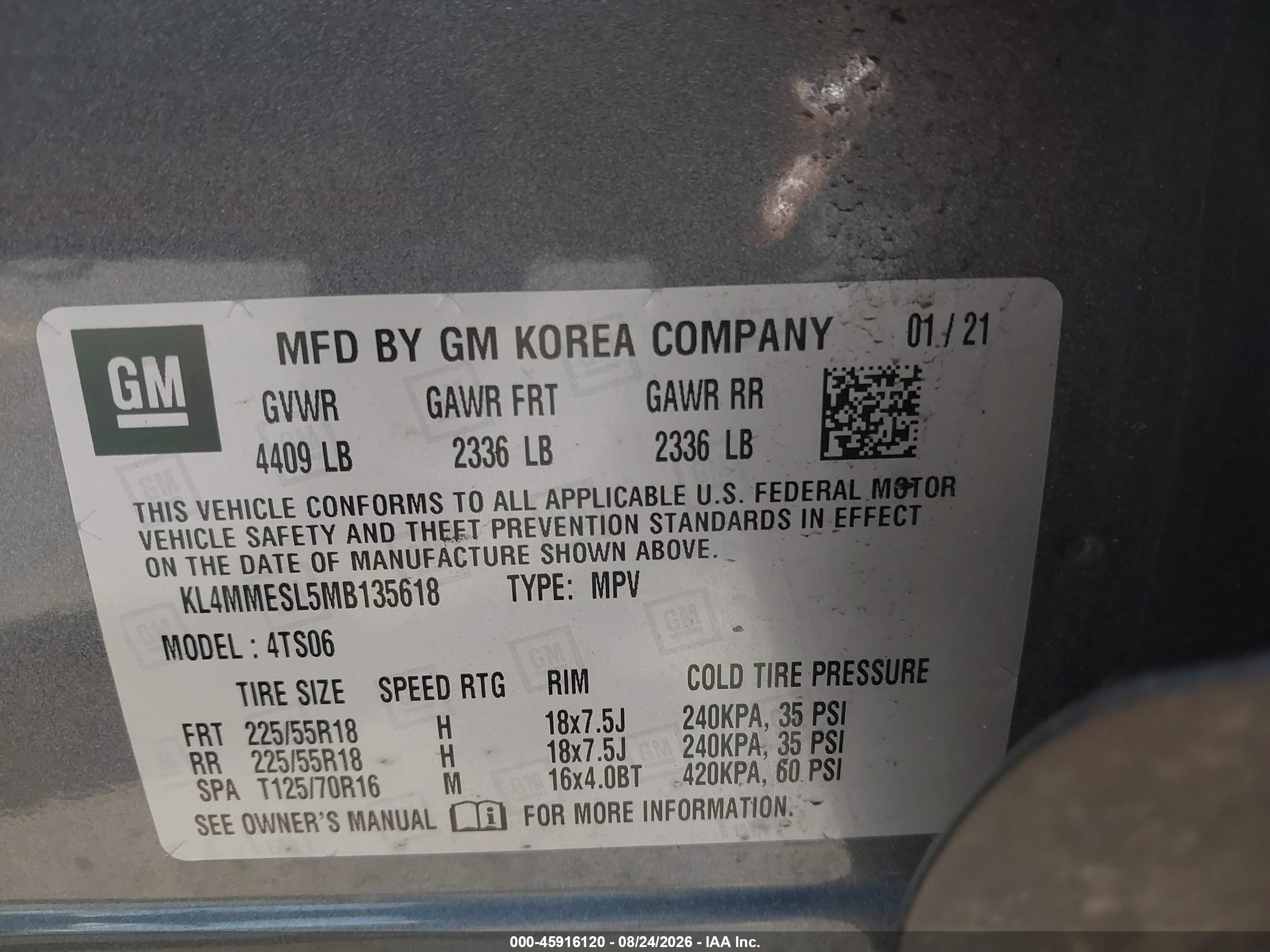 2021 Buick Encore Gx Awd Select Gray vin: KL4MMESL5MB135618