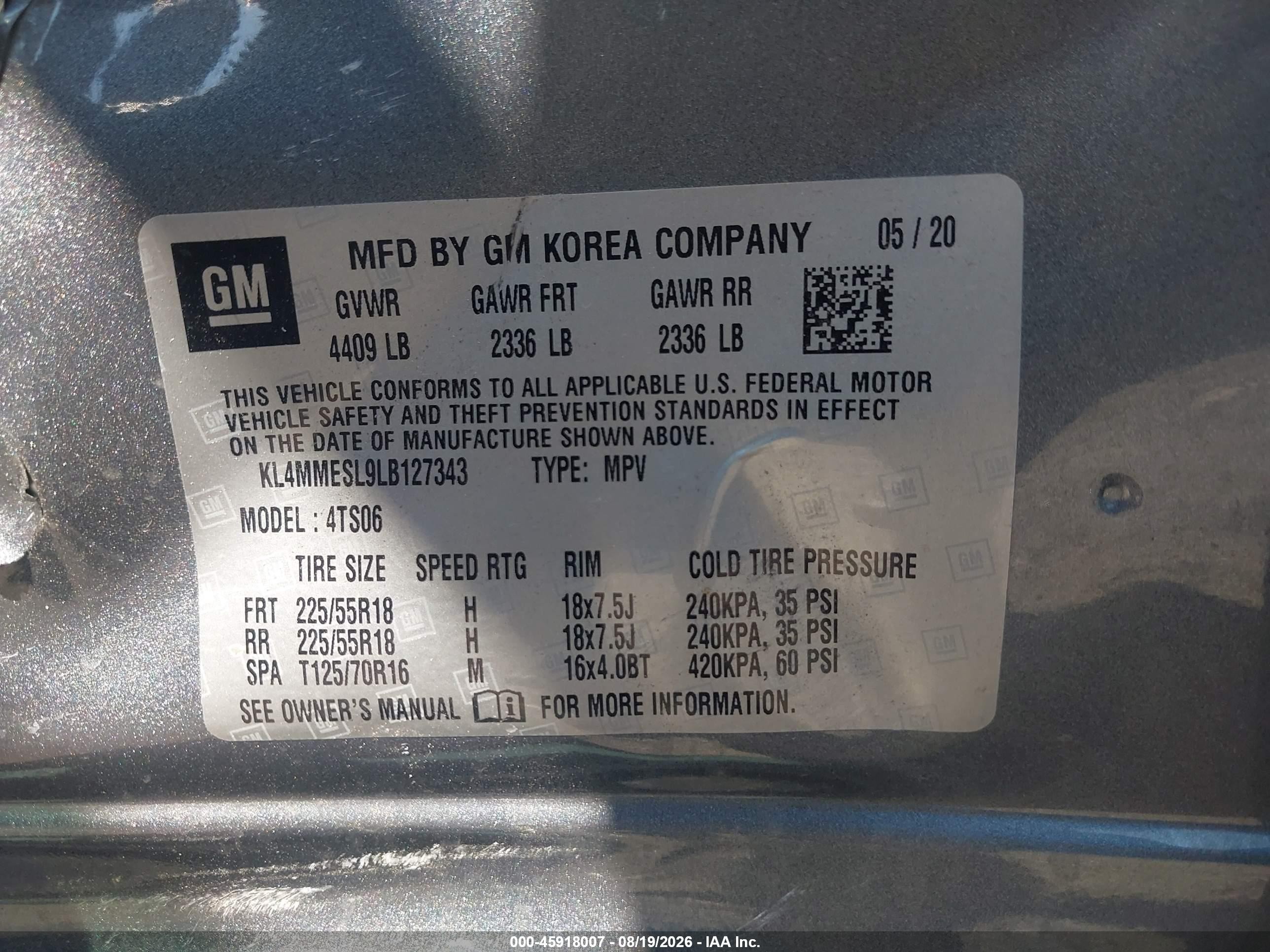 2020 Buick Encore Gx Awd Select Серый vin: KL4MMESL9LB127343