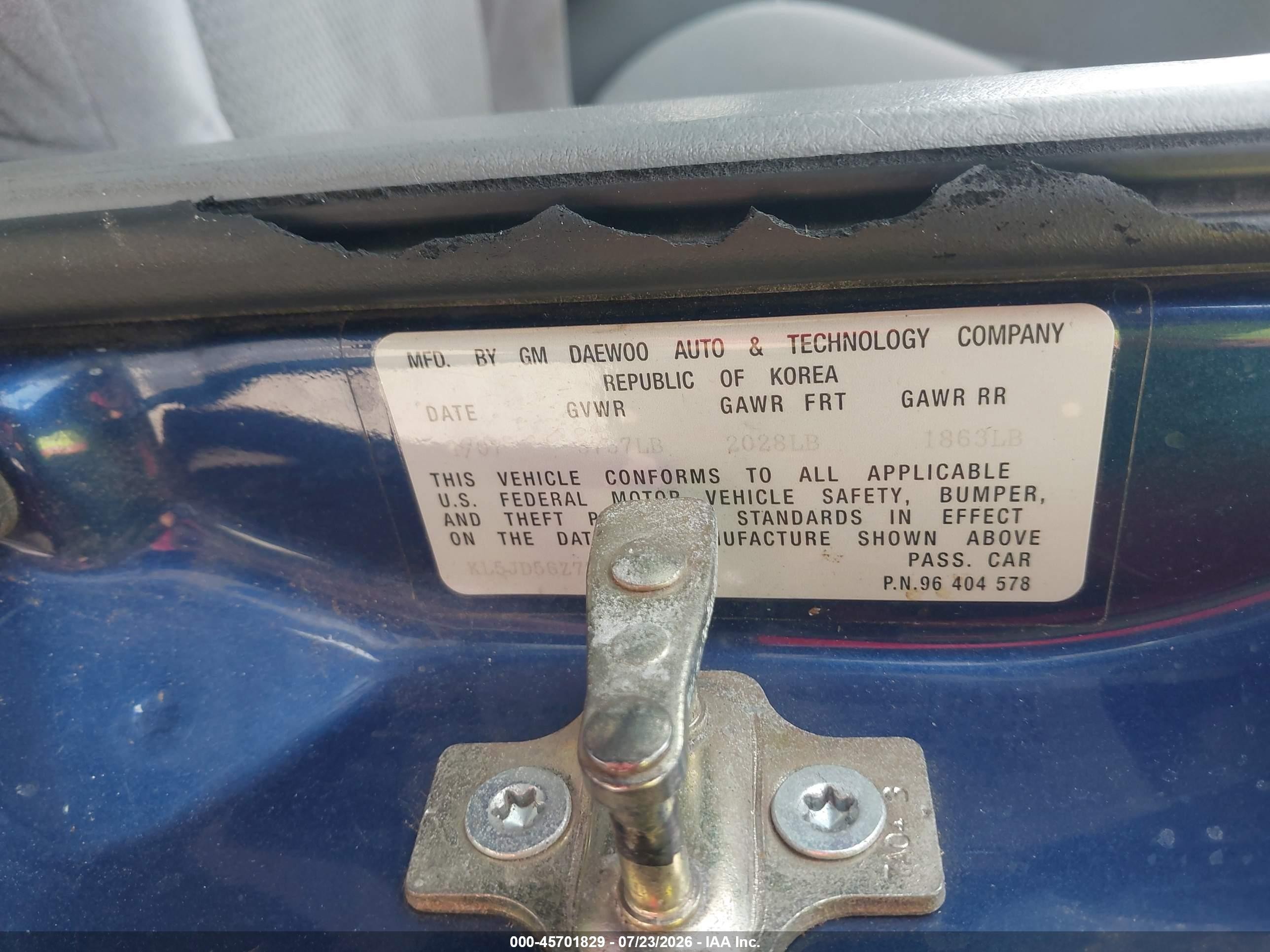 2007 Suzuki Forenza Abs/convenience Blue vin: KL5JD56Z77K610414