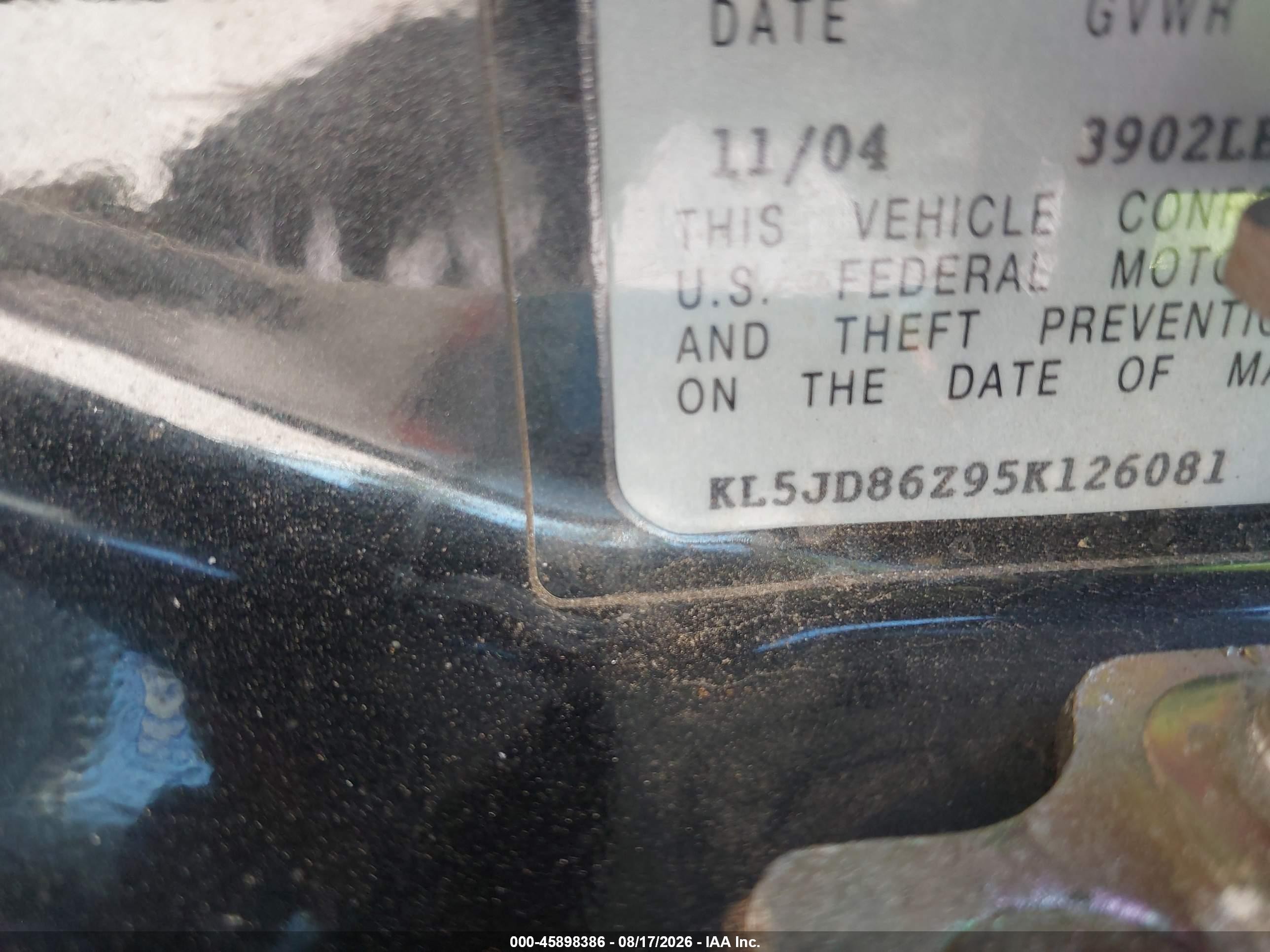 2005 Suzuki Forenza S Black vin: KL5JD86Z95K126081