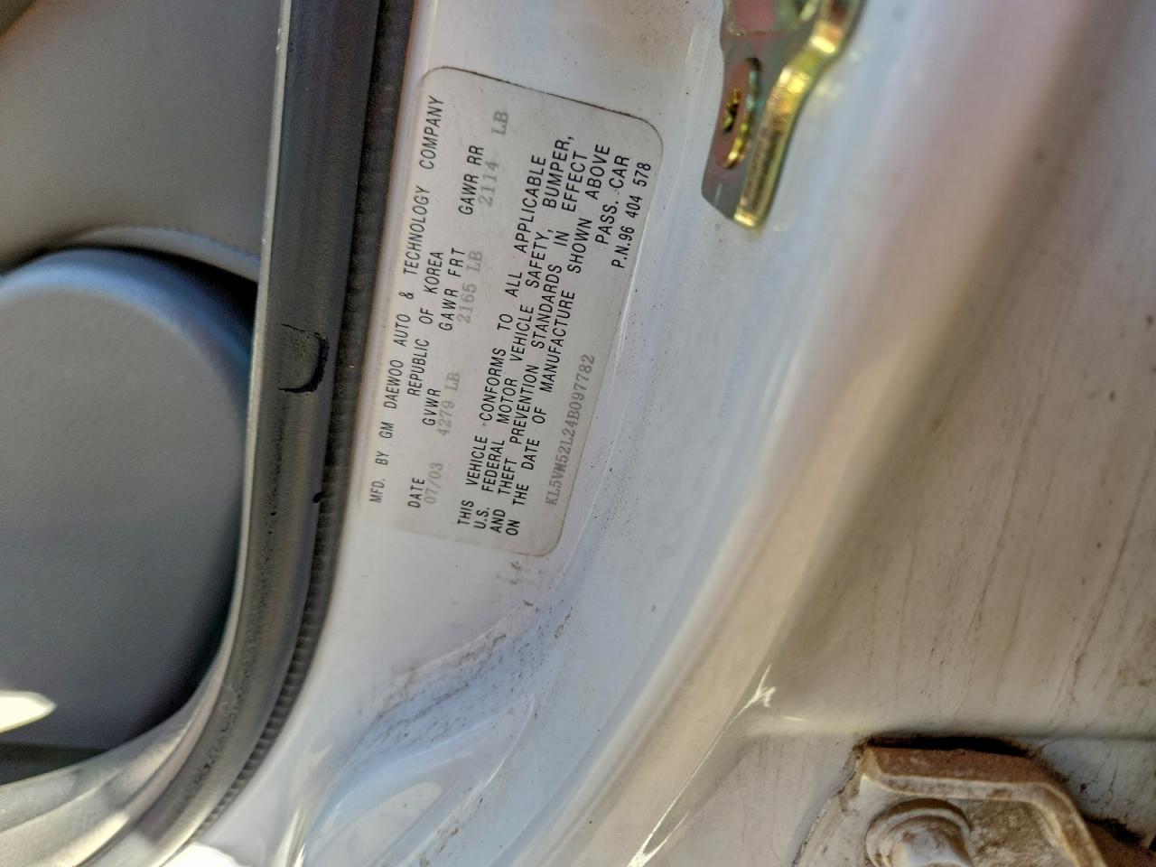 2004 Suzuki Verona Ex White vin: KL5VM52L24B097782