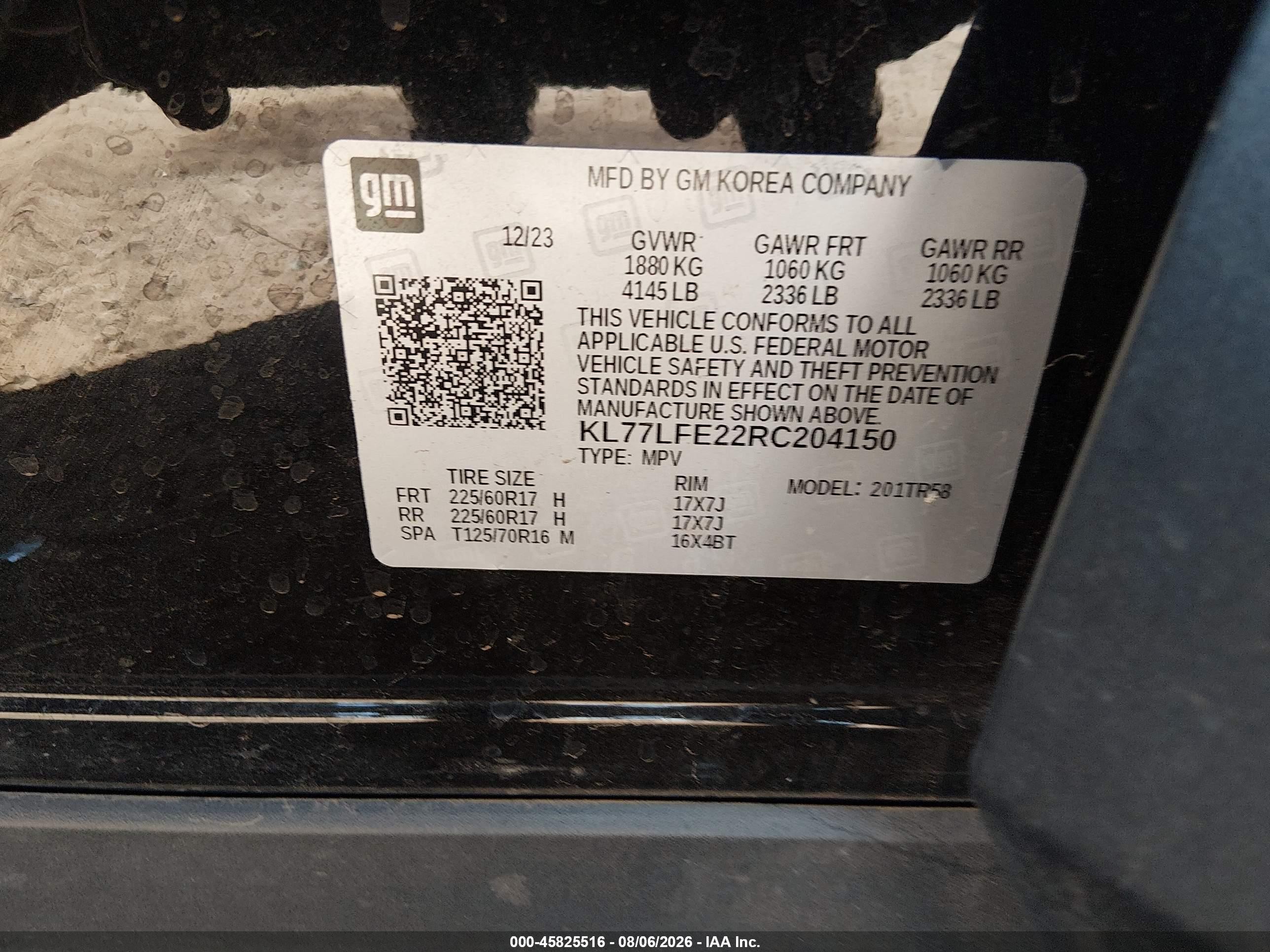 2024 Chevrolet Trax Fwd Sp Black vin: KL77LFE22RC204150