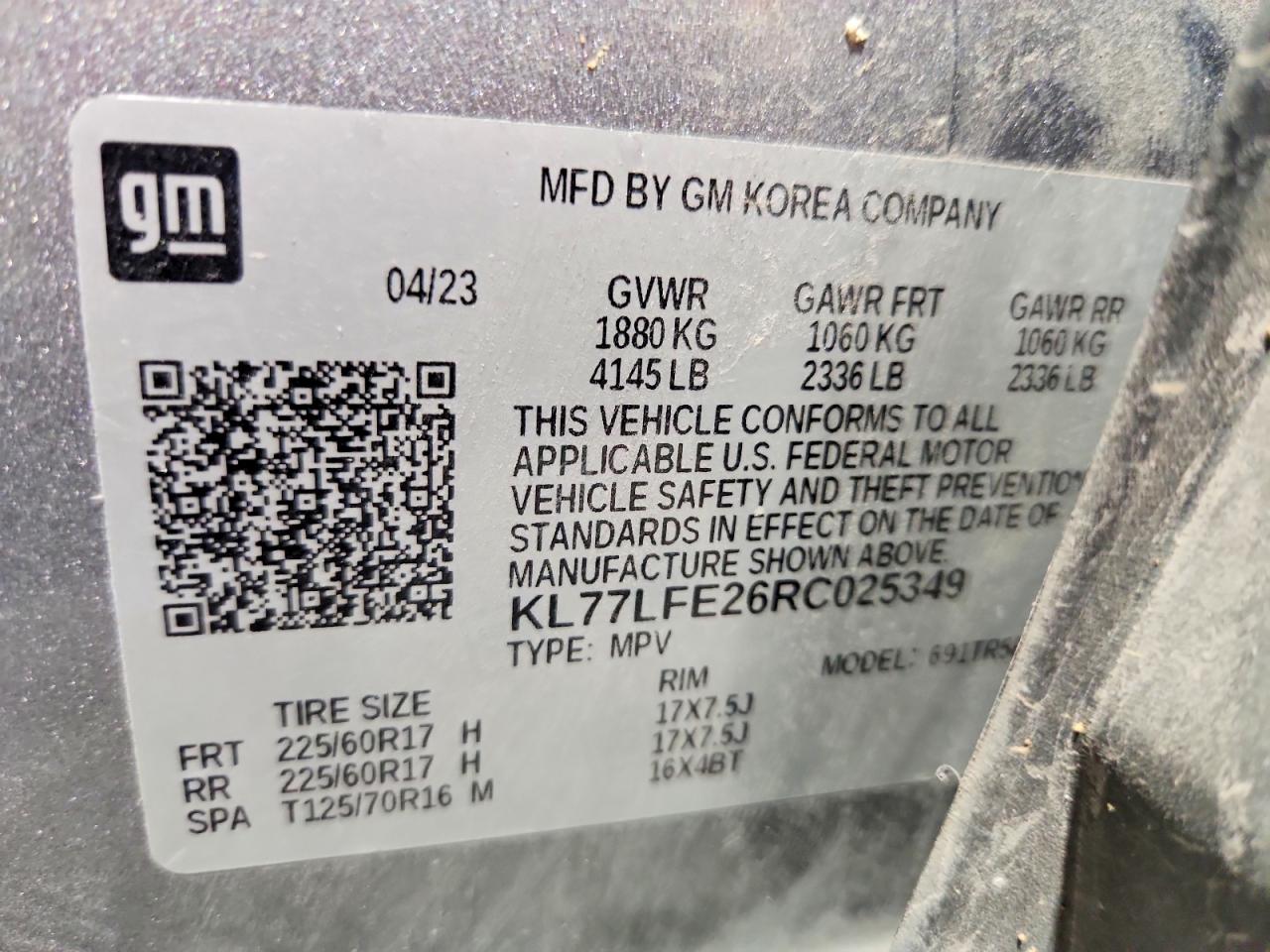 2024 Chevrolet Trax Ls Gray vin: KL77LFE26RC025349