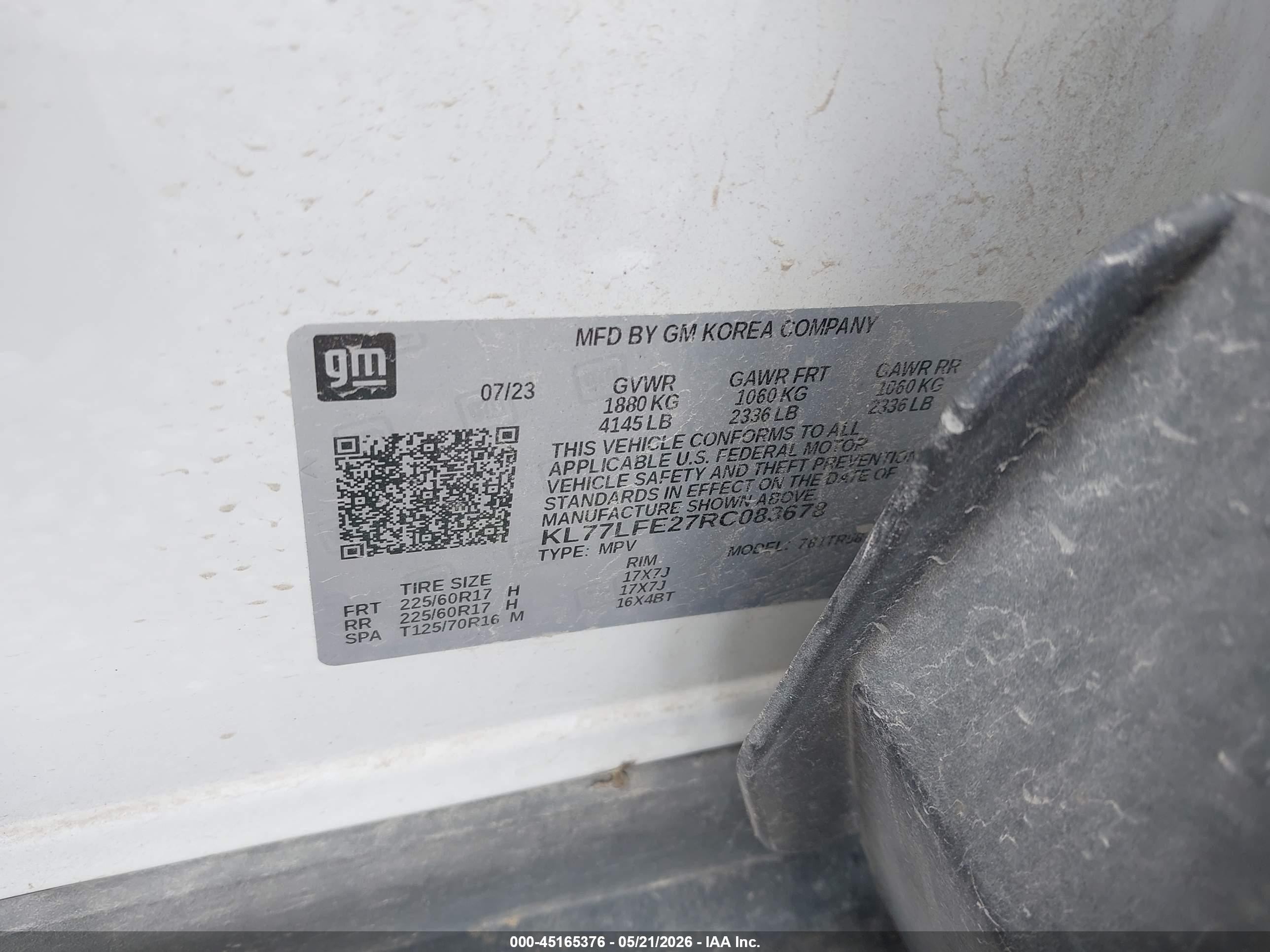 2024 Chevrolet Trax Fwd Sp Белый vin: KL77LFE27RC083678
