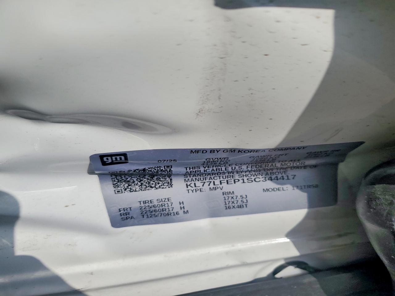 2025 Chevrolet Trax Ls White vin: KL77LFEP1SC344417