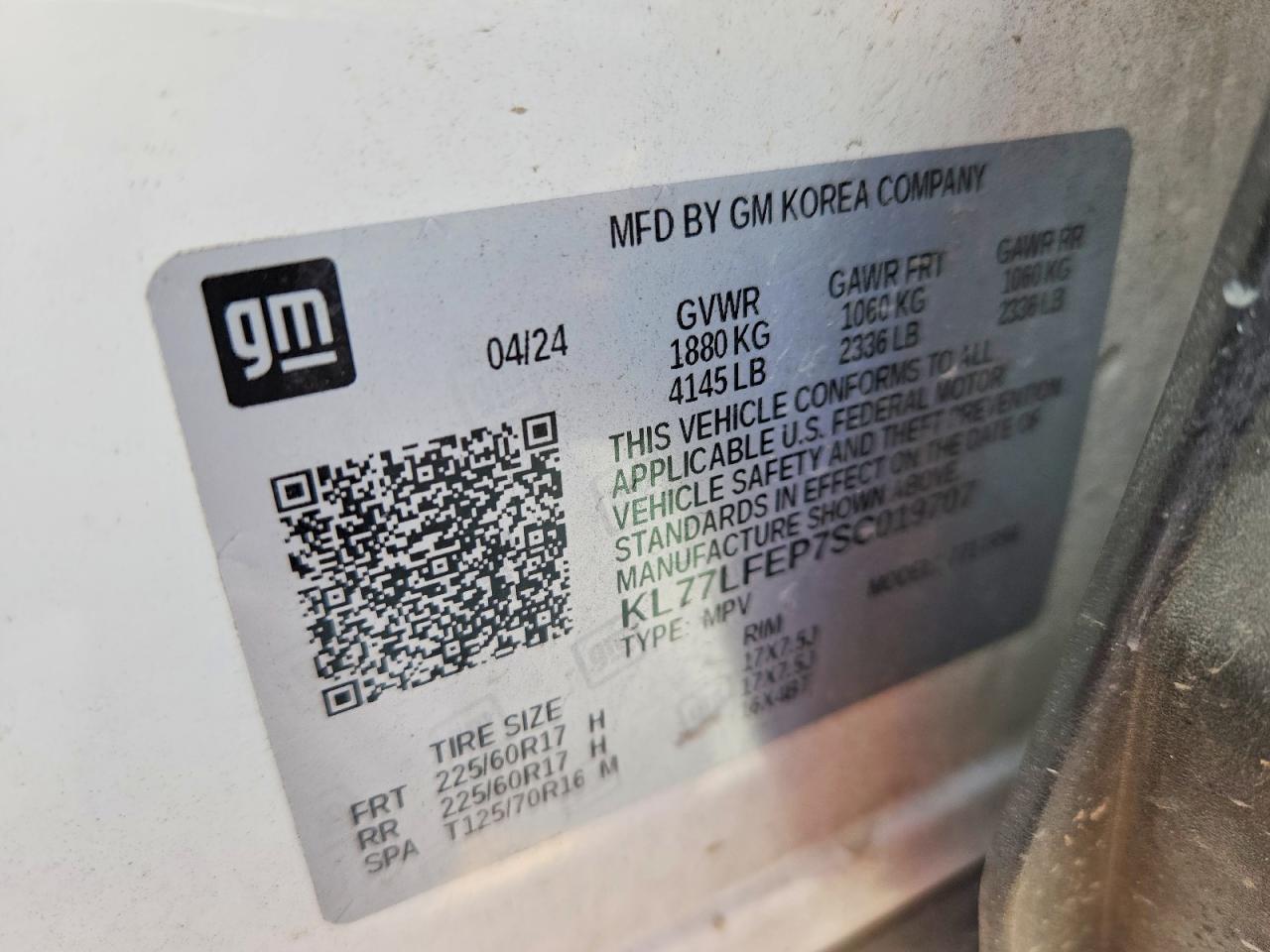 2025 Chevrolet Trax Ls White vin: KL77LFEP7SC019707