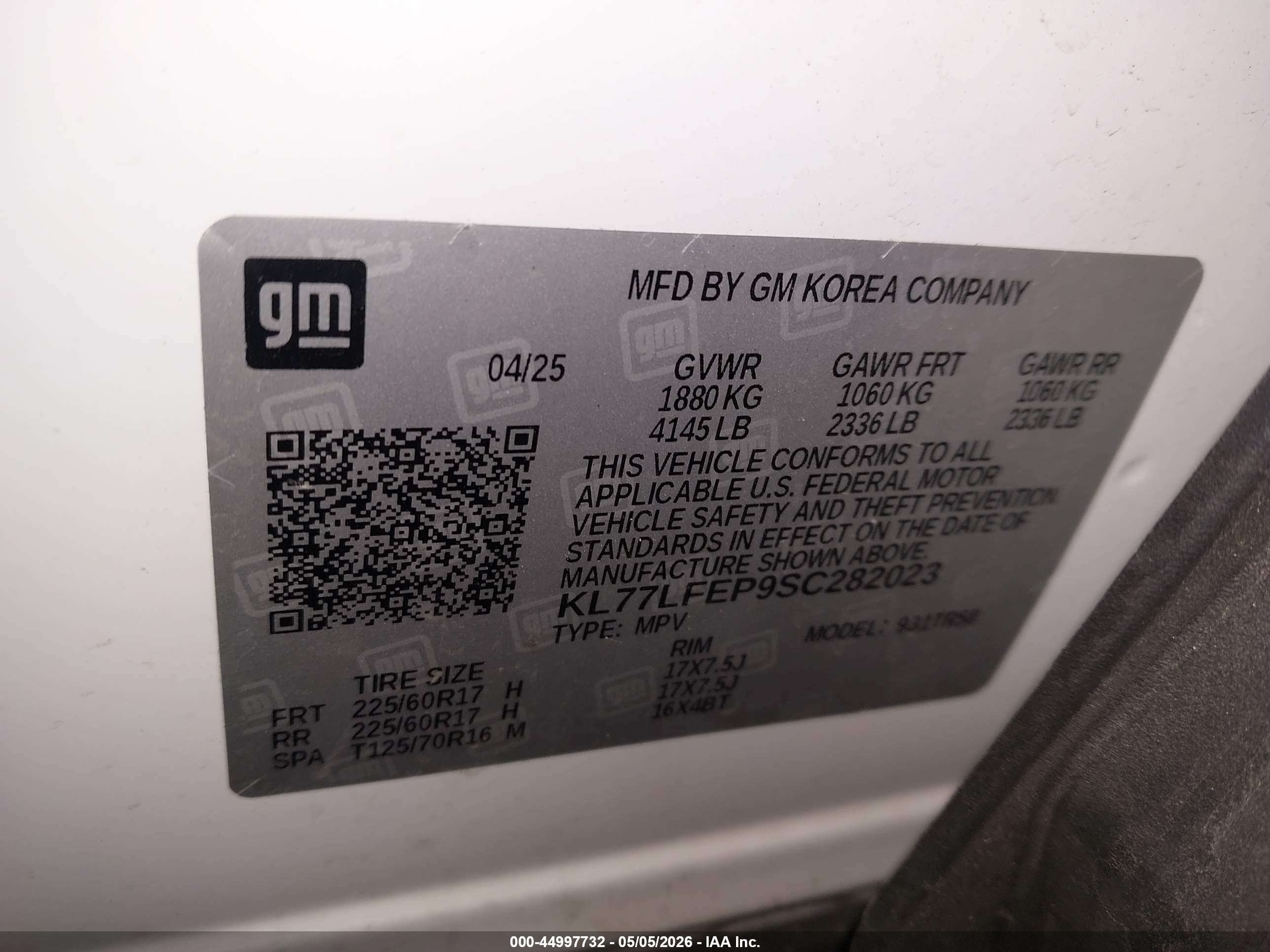2025 Chevrolet Trax Fwd Ls White vin: KL77LFEP9SC282023