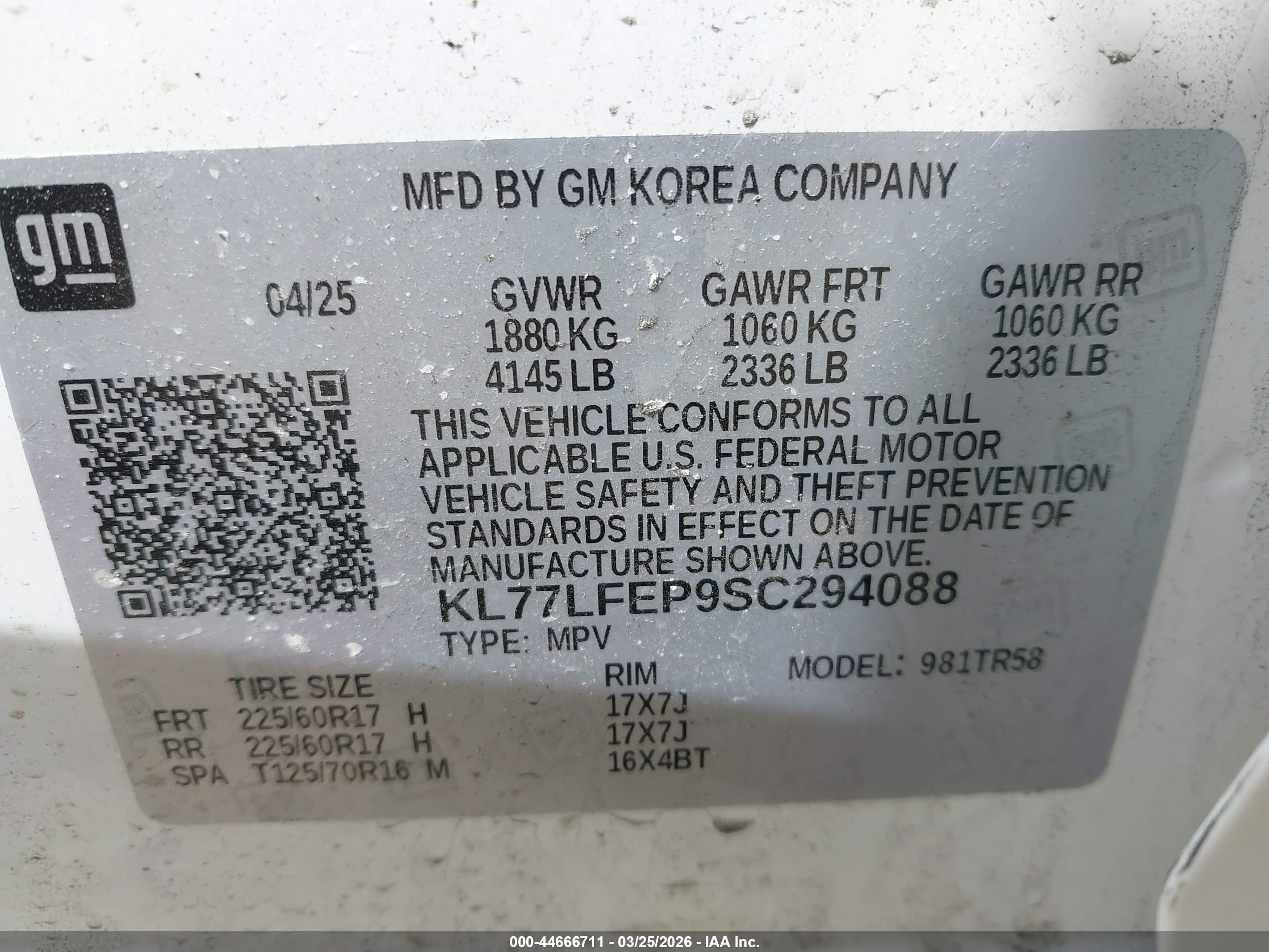 2025 Chevrolet Trax Fwd Ls White vin: KL77LFEP9SC294088