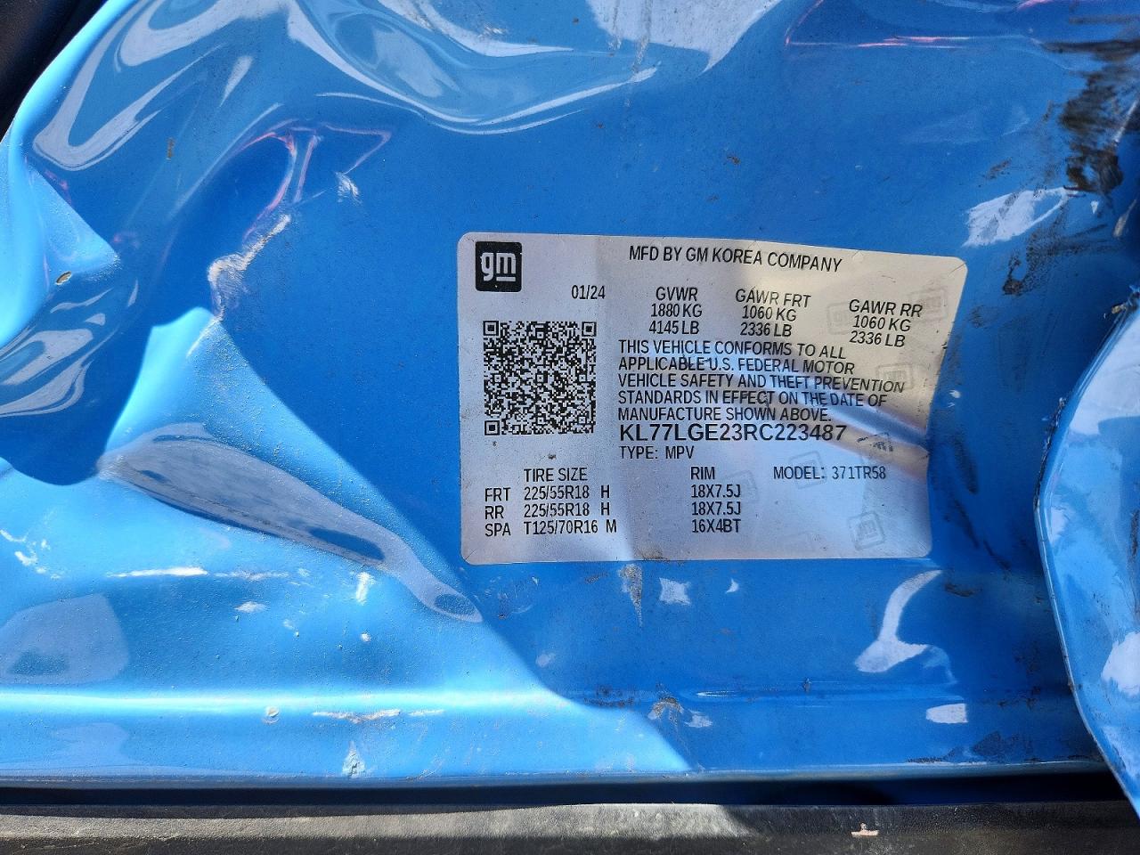 2024 Chevrolet Trax 1rs Blue vin: KL77LGE23RC223487