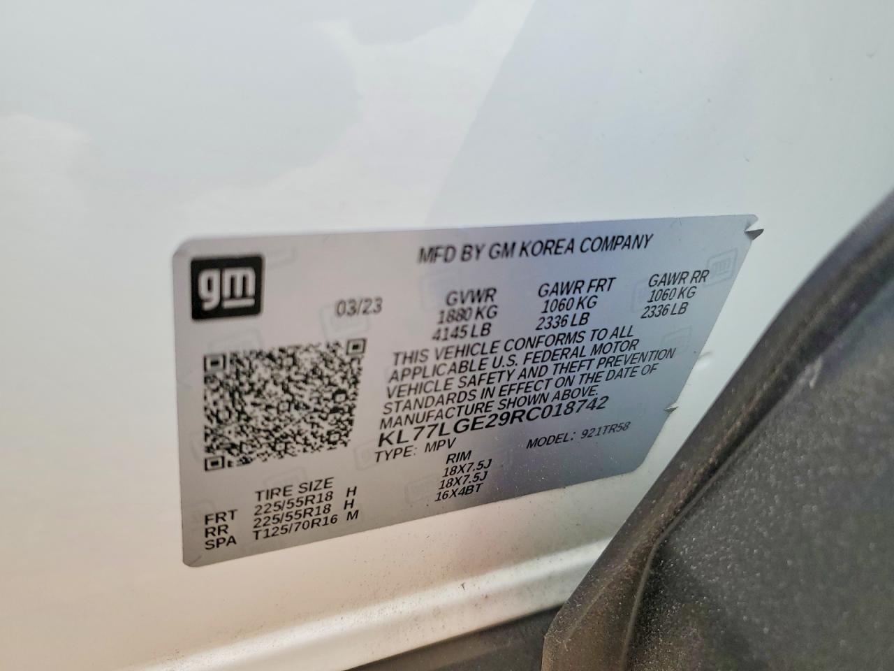 2024 Chevrolet Trax 1rs White vin: KL77LGE29RC018742