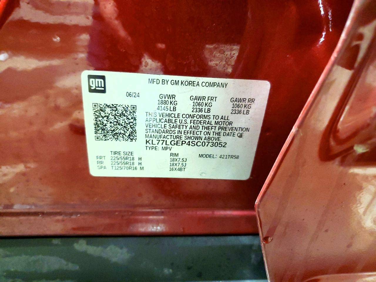 2025 Chevrolet Trax 1rs Burgundy vin: KL77LGEP4SC073052