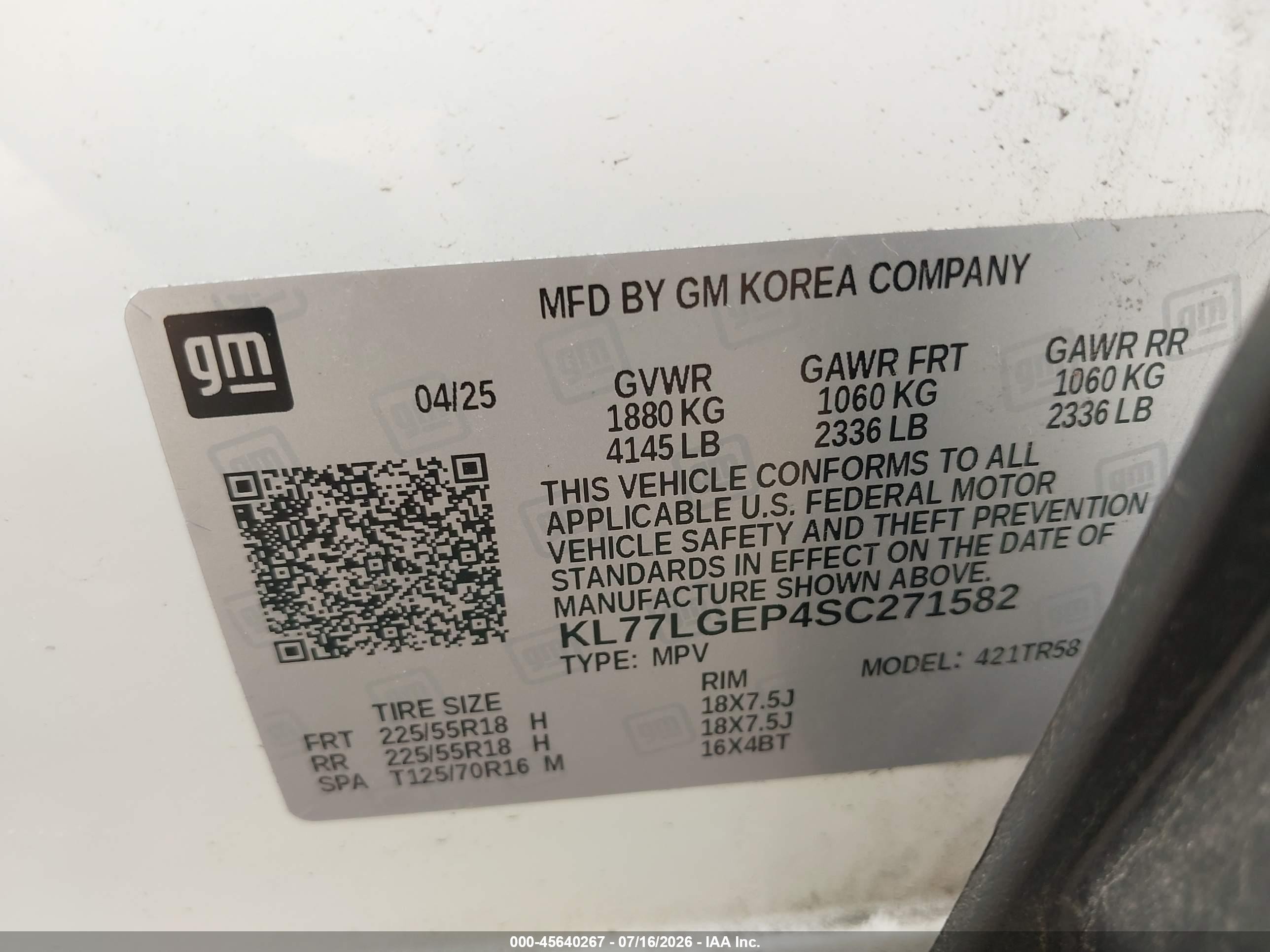 2025 Chevrolet Trax Fwd 1rs White vin: KL77LGEP4SC271582