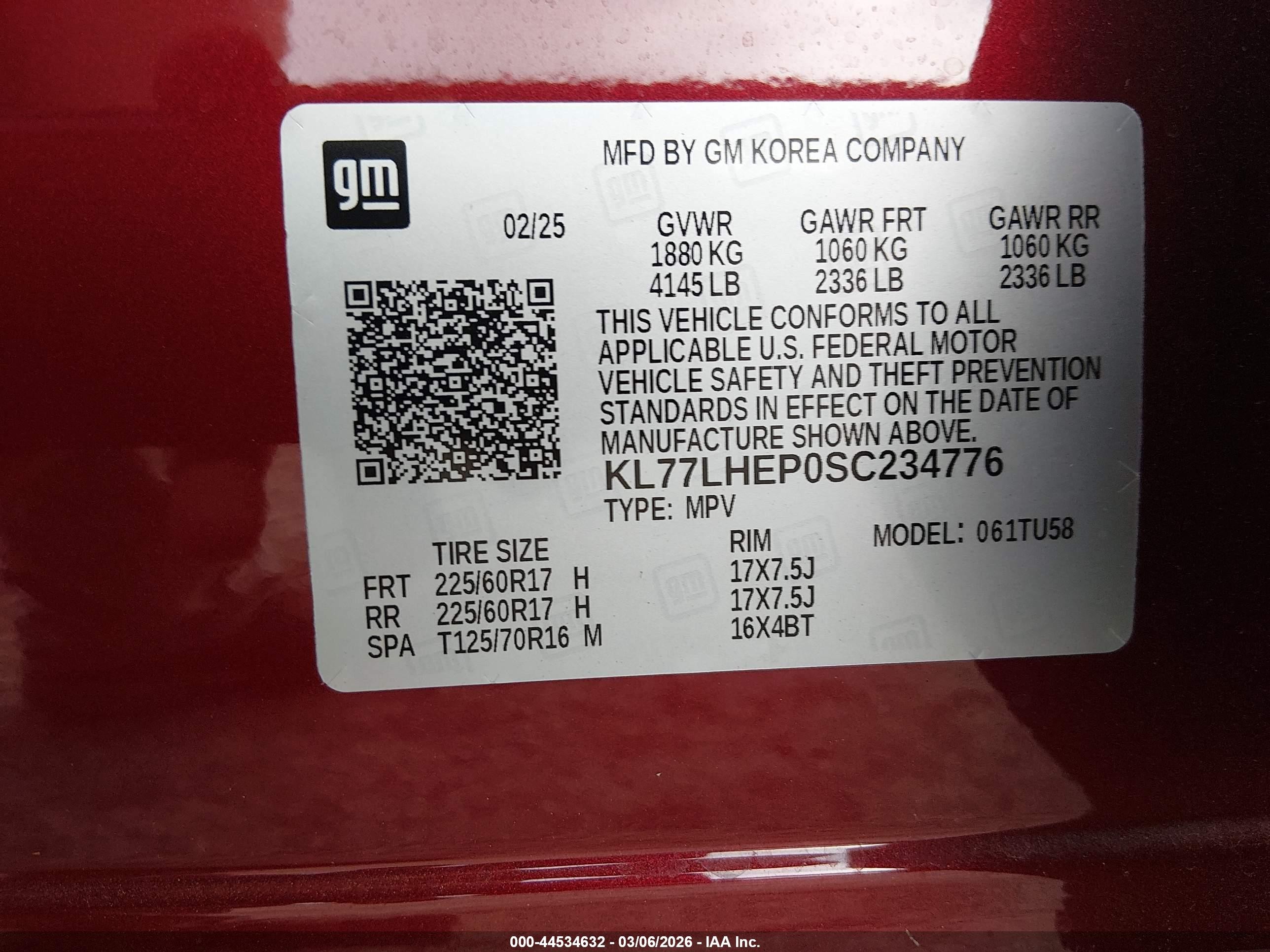 2025 Chevrolet Trax Fwd Lt Red vin: KL77LHEP0SC234776