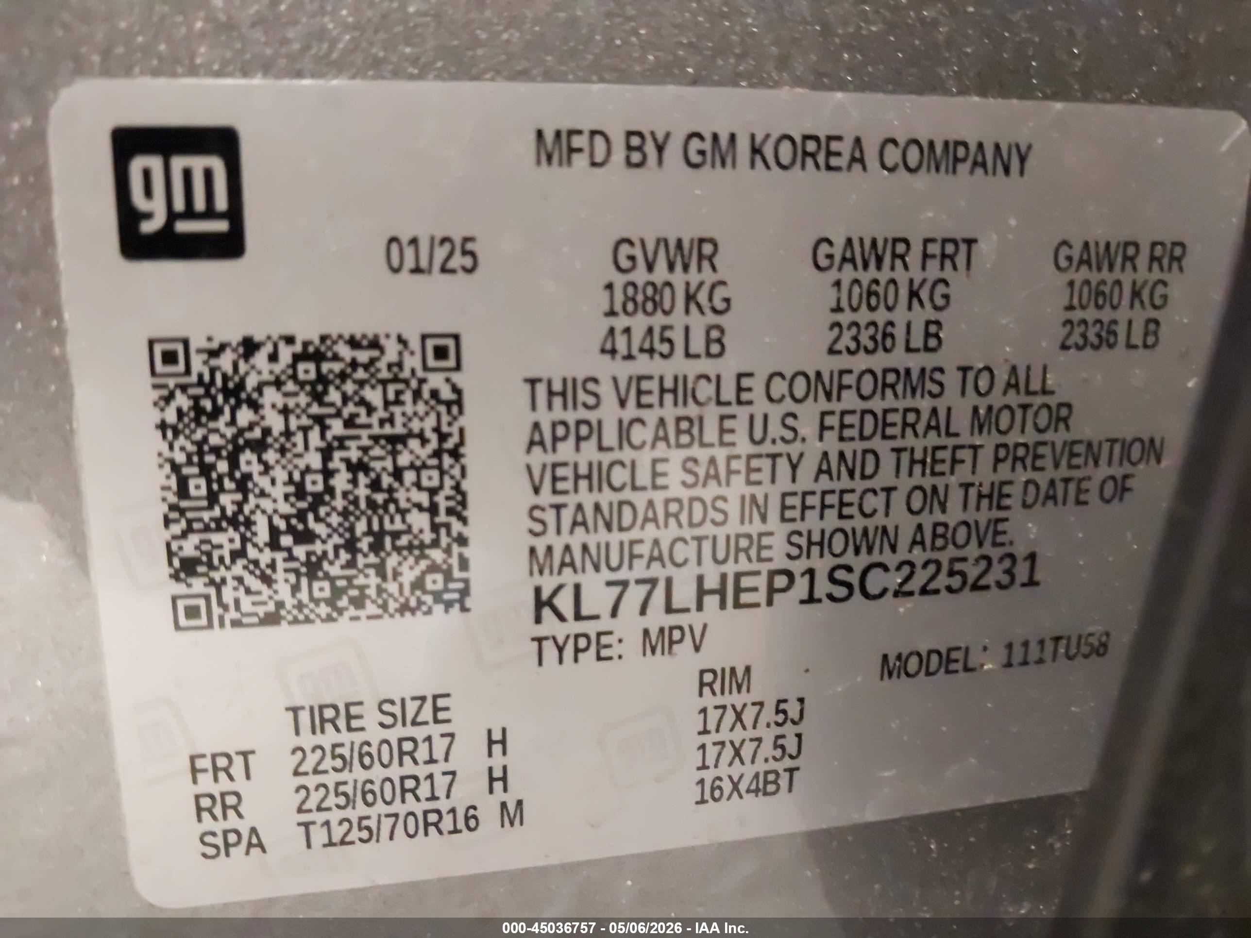 2025 Chevrolet Trax Fwd Lt Gray vin: KL77LHEP1SC225231