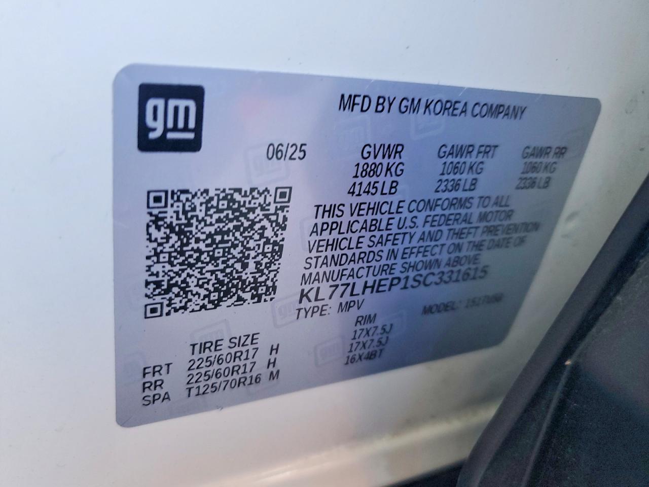 2025 Chevrolet Trax 1lt White vin: KL77LHEP1SC331615