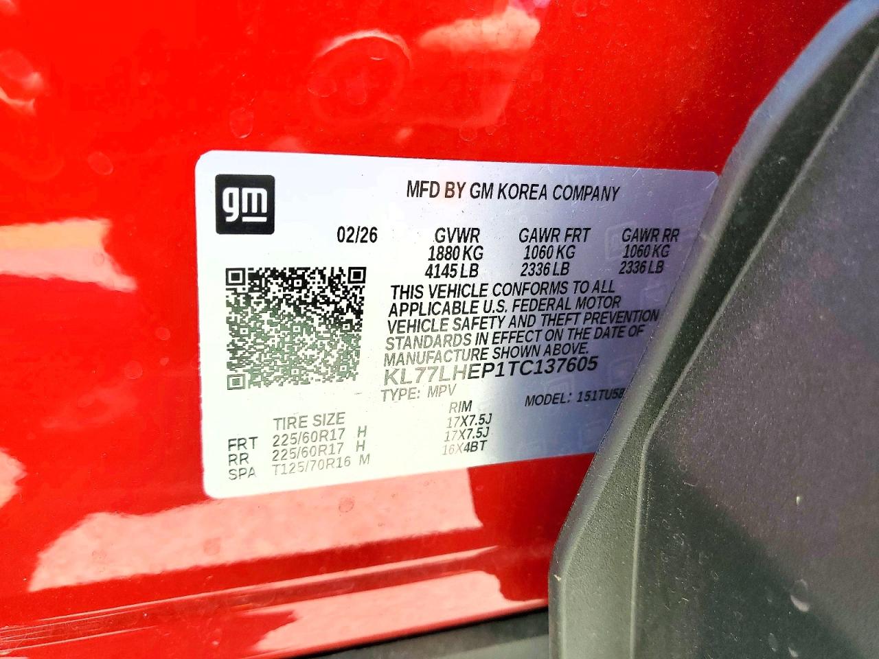 2026 Chevrolet Trax 1lt Red vin: KL77LHEP1TC137605