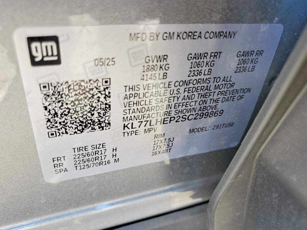 2025 Chevrolet Trax 1lt Gray vin: KL77LHEP2SC299869