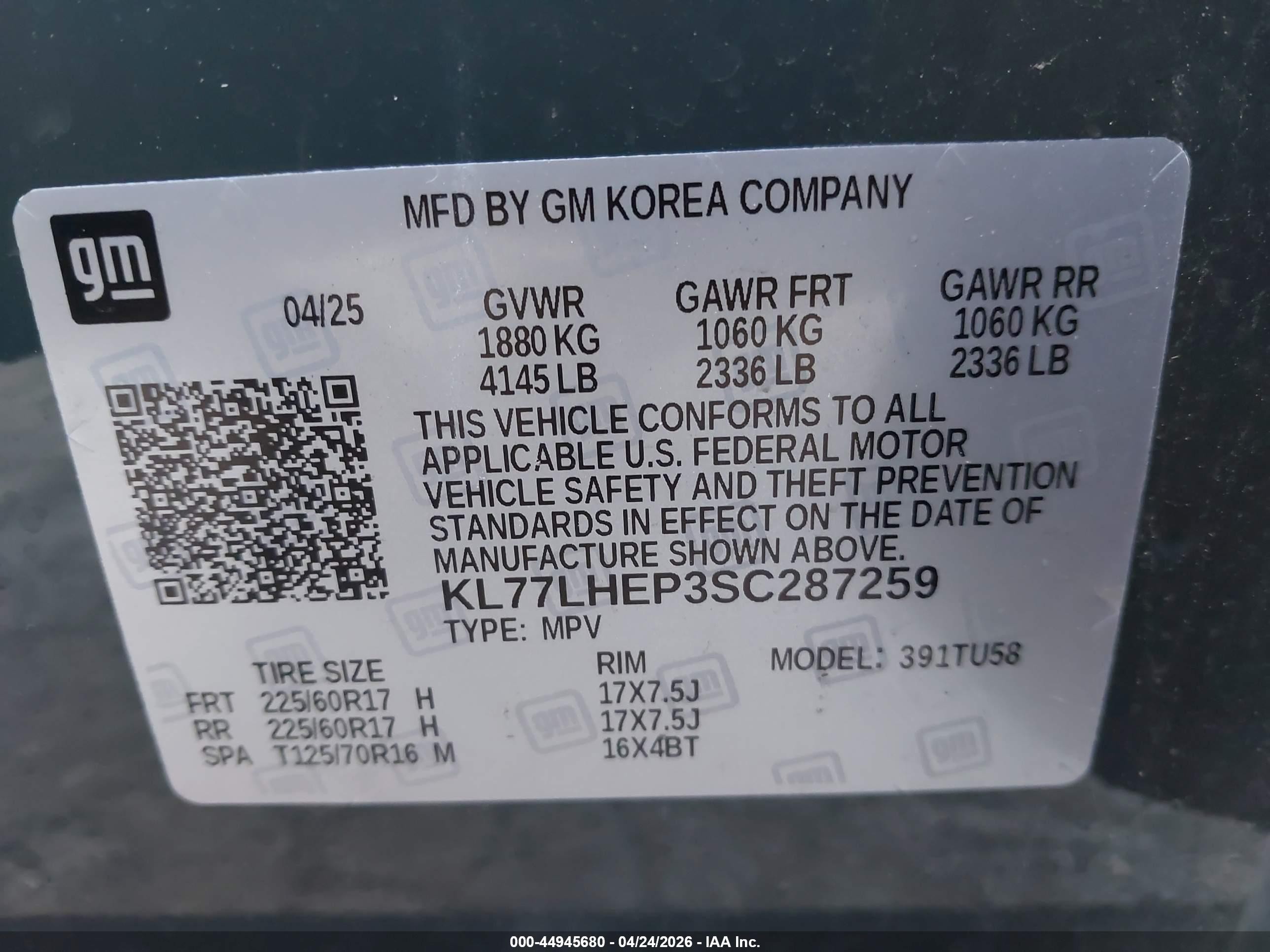 2025 Chevrolet Trax Fwd Lt Green vin: KL77LHEP3SC287259