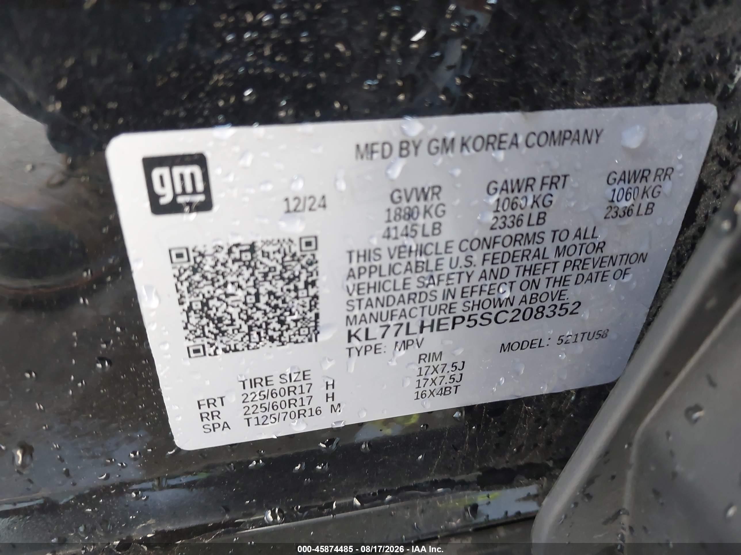 2025 Chevrolet Trax Fwd Lt Black vin: KL77LHEP5SC208352