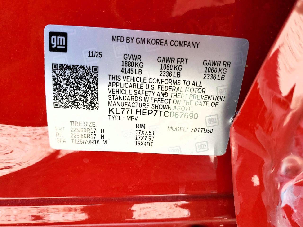 2026 Chevrolet Trax 1lt Red vin: KL77LHEP7TC067690