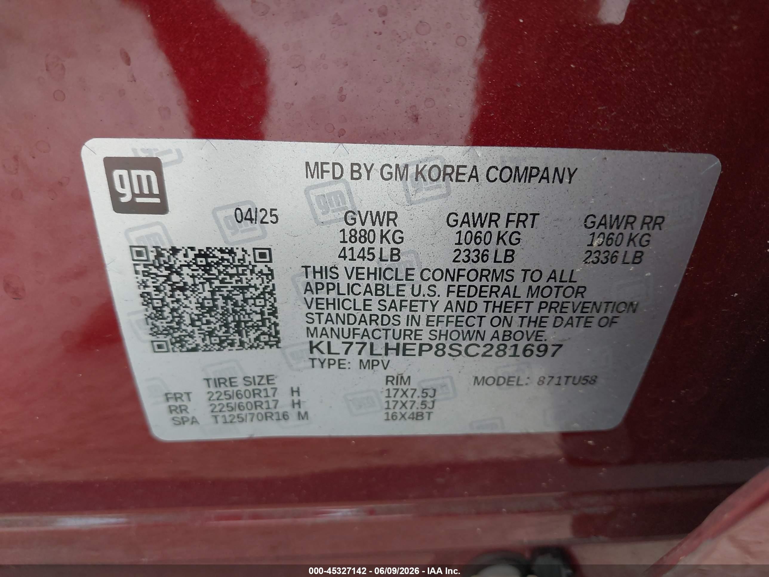 2025 Chevrolet Trax Fwd Lt Red vin: KL77LHEP8SC281697