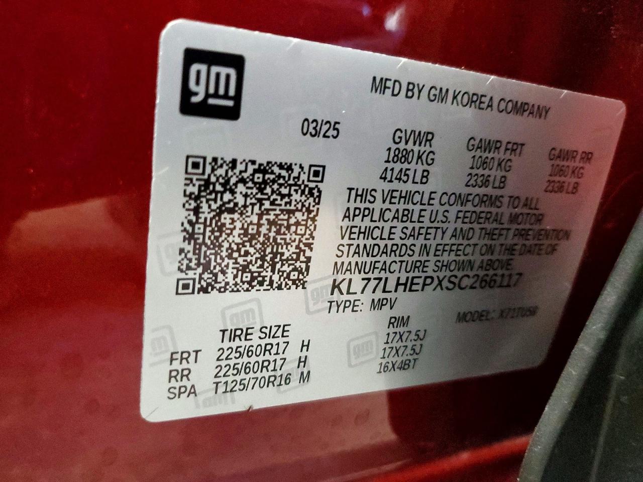 2025 Chevrolet Trax 1lt Burgundy vin: KL77LHEPXSC266117