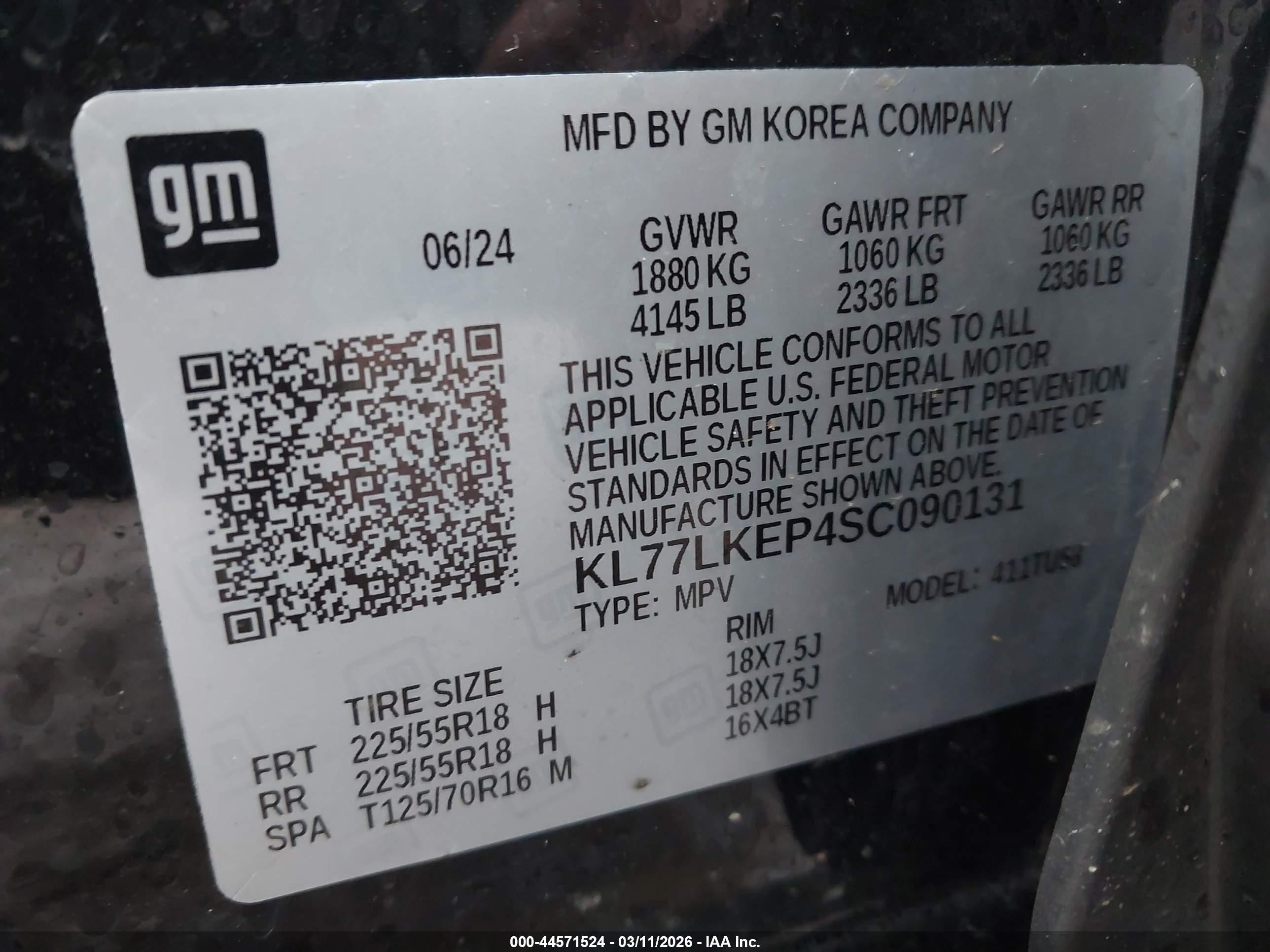 2025 Chevrolet Trax Fwd Activ Black vin: KL77LKEP4SC090131