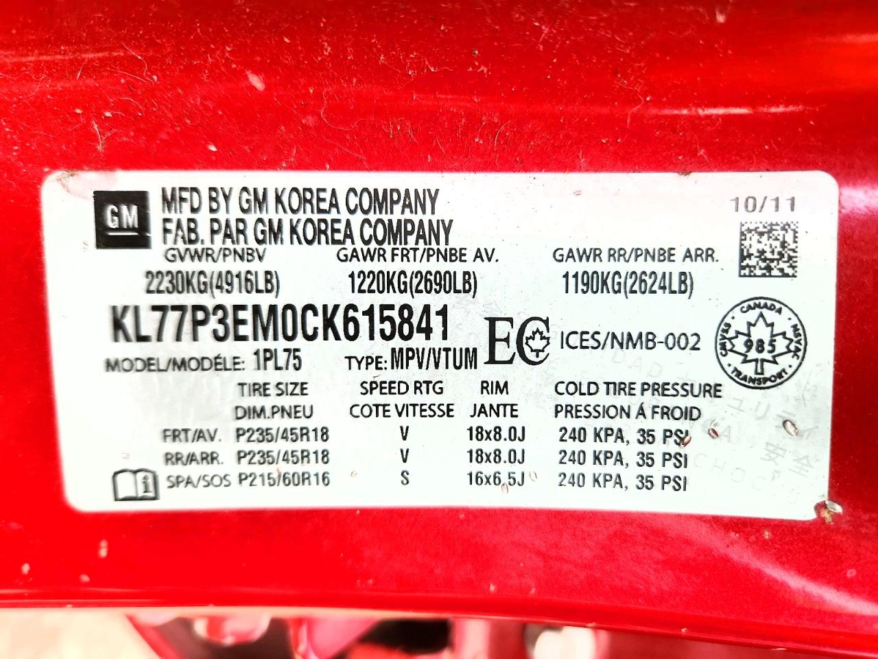 2012 Chevrolet Orlando Ltz Red vin: KL77P3EM0CK615841