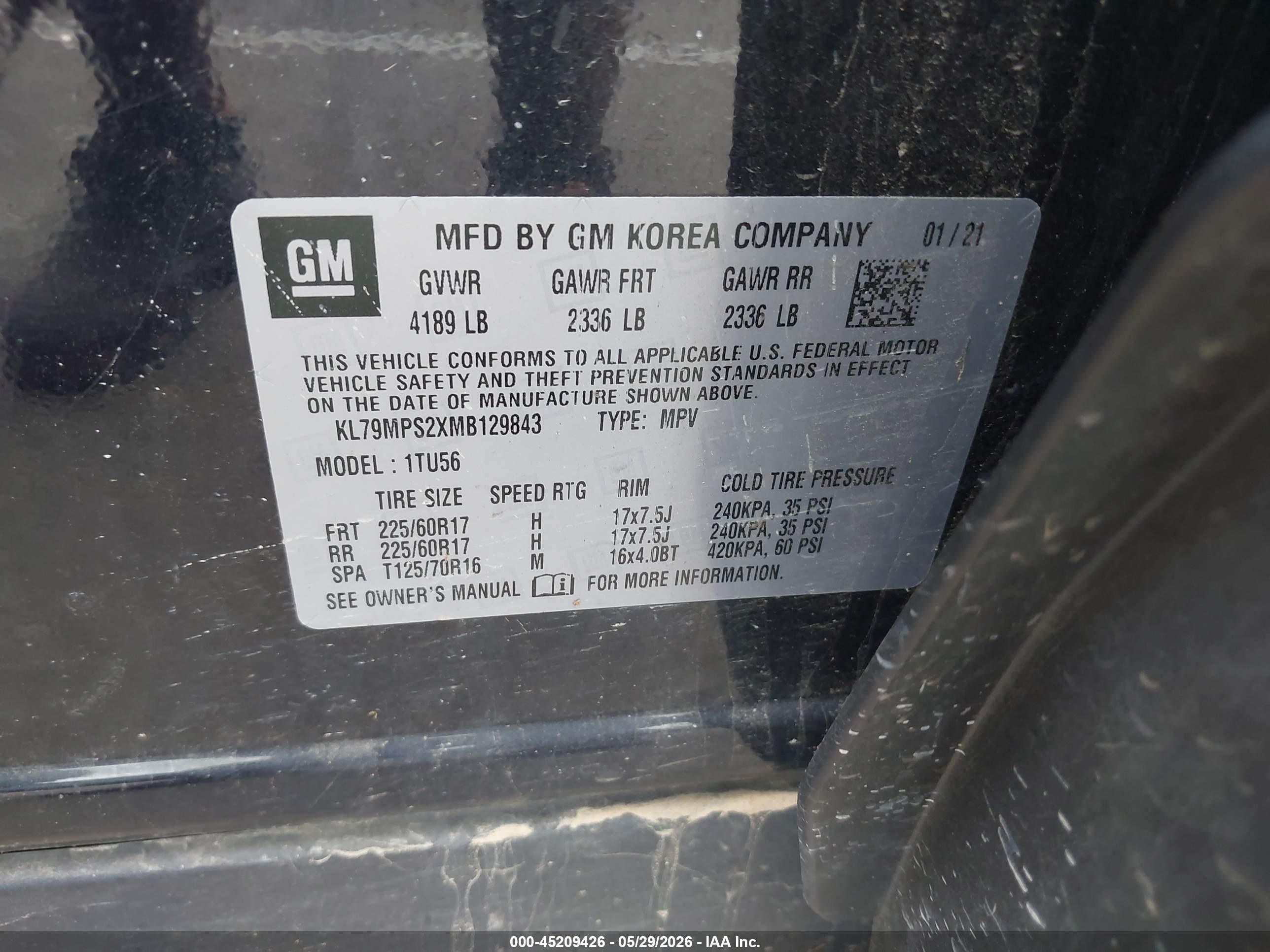 2021 Chevrolet Trailblazer Fwd Lt Black vin: KL79MPS2XMB129843