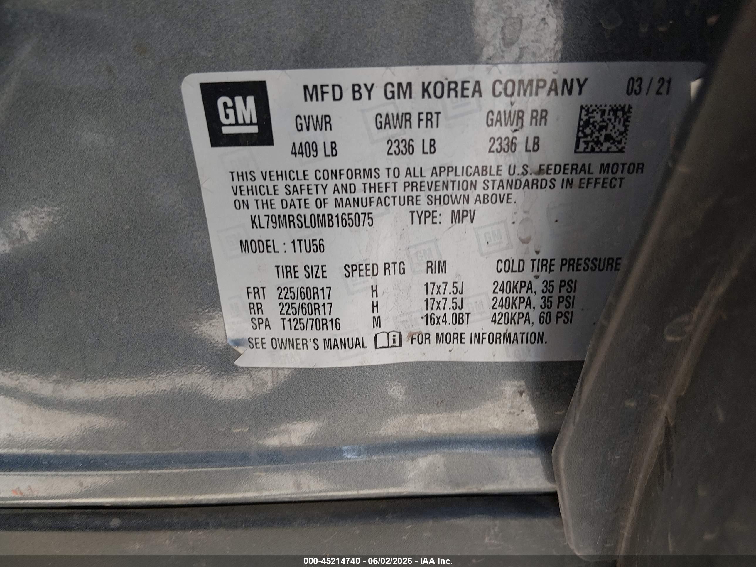 2021 Chevrolet Trailblazer Awd Lt Gray vin: KL79MRSL0MB165075