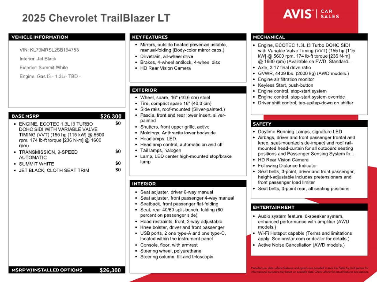 2025 Chevrolet Trailblazer Lt White vin: KL79MRSL2SB194753
