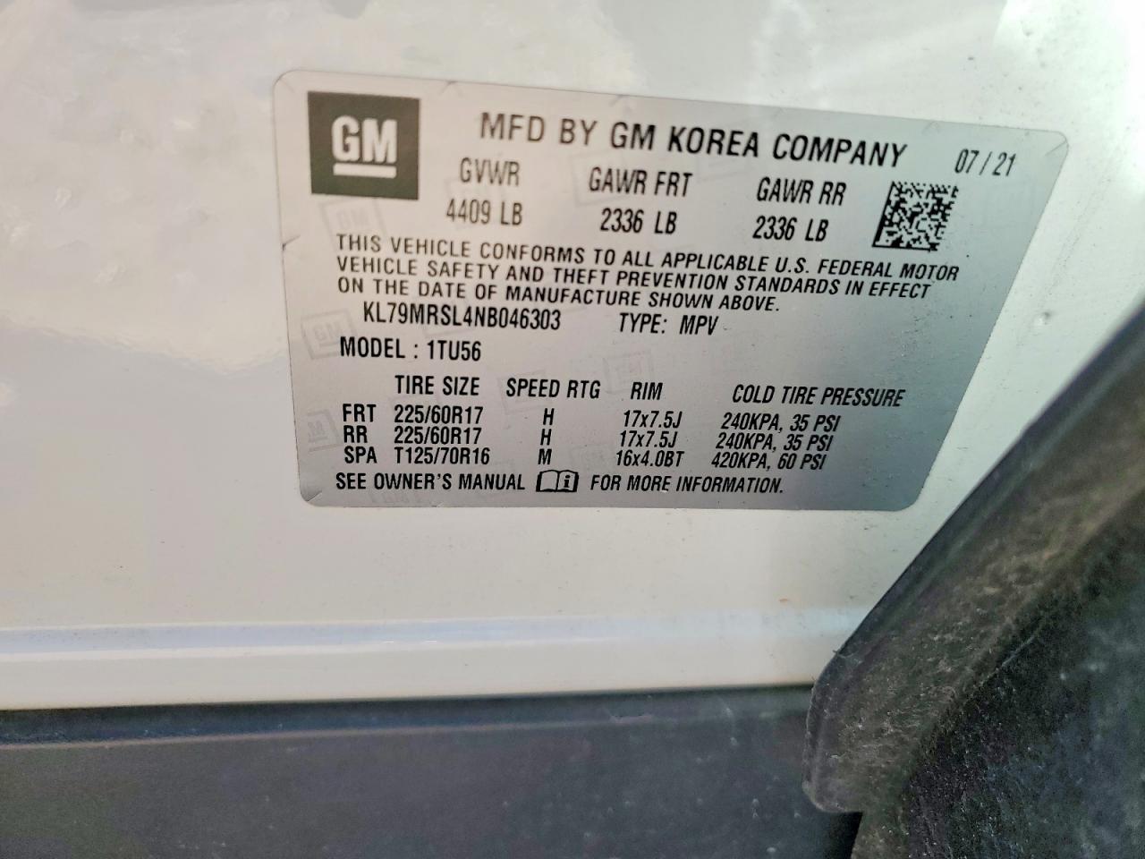 2022 Chevrolet Trailblazer Lt White vin: KL79MRSL4NB046303