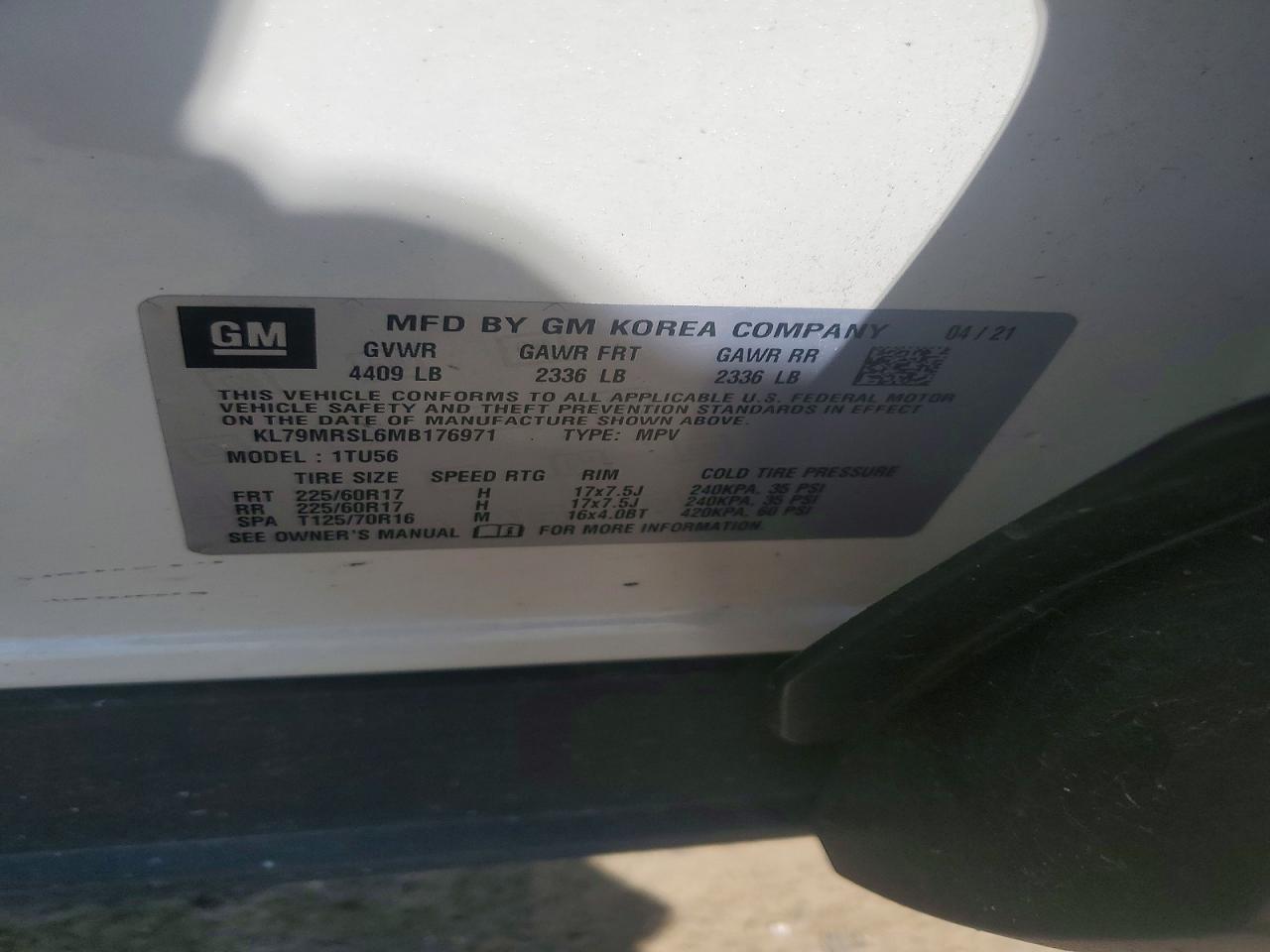 2021 Chevrolet Trailblazer Lt White vin: KL79MRSL6MB176971