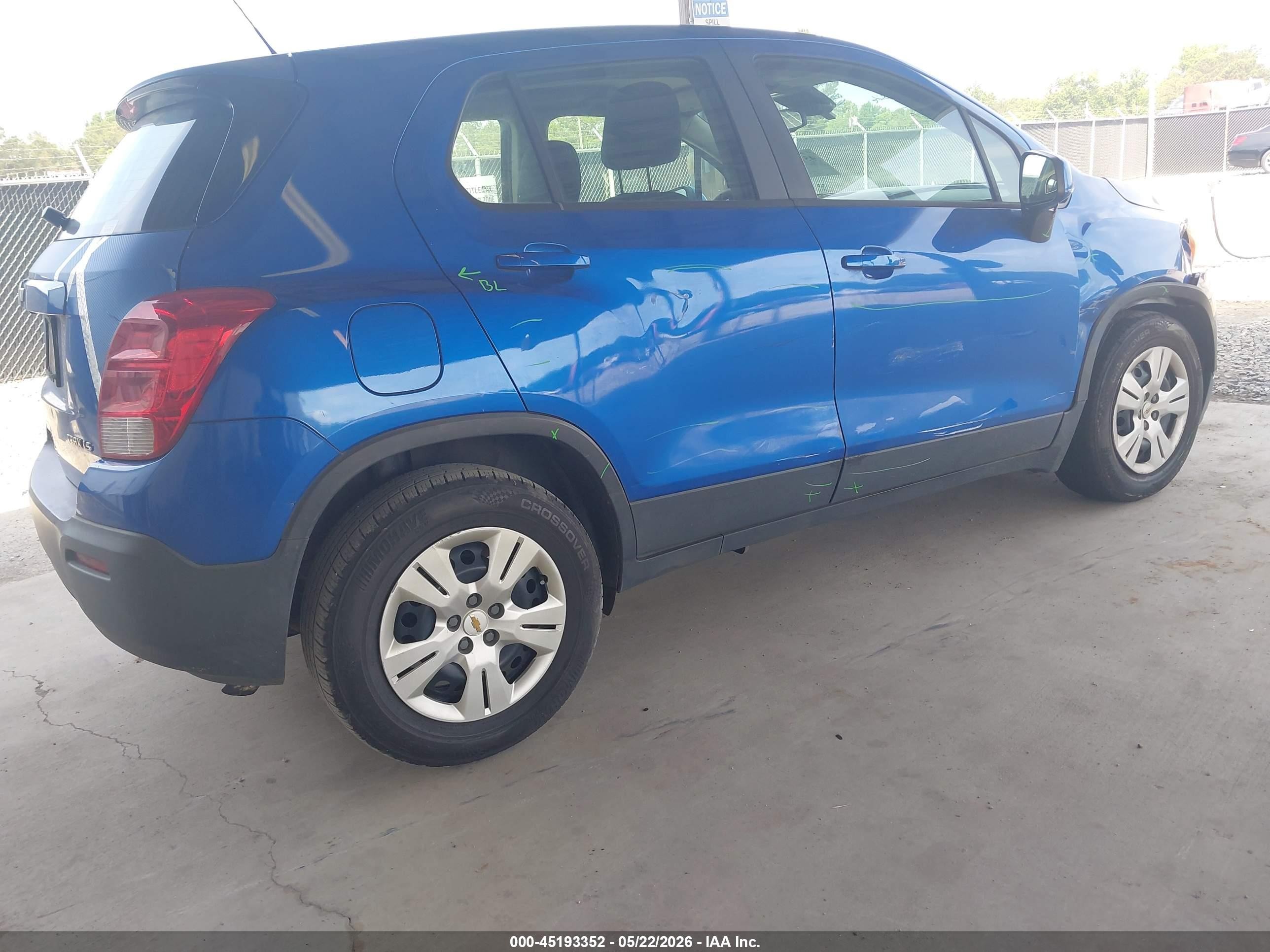 2015 Chevrolet Trax 1ls Blue vin: KL7CJKSB0FB181969