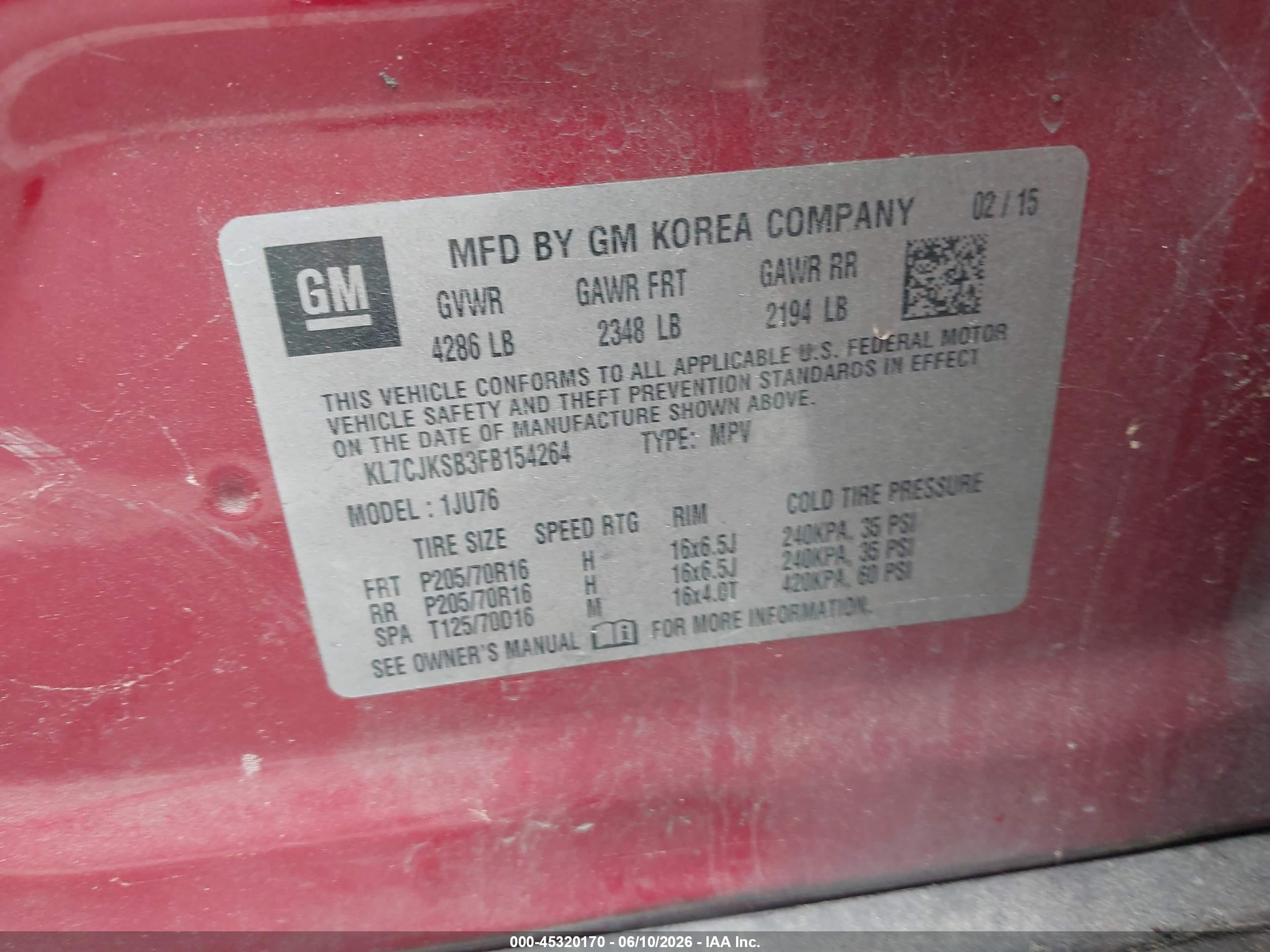 2015 Chevrolet Trax Ls Red vin: KL7CJKSB3FB154264