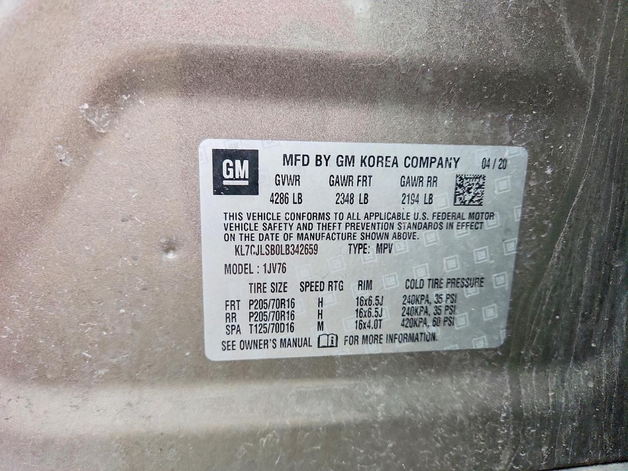 2020 Chevrolet Trax 1lt Gray vin: KL7CJLSB0LB342659