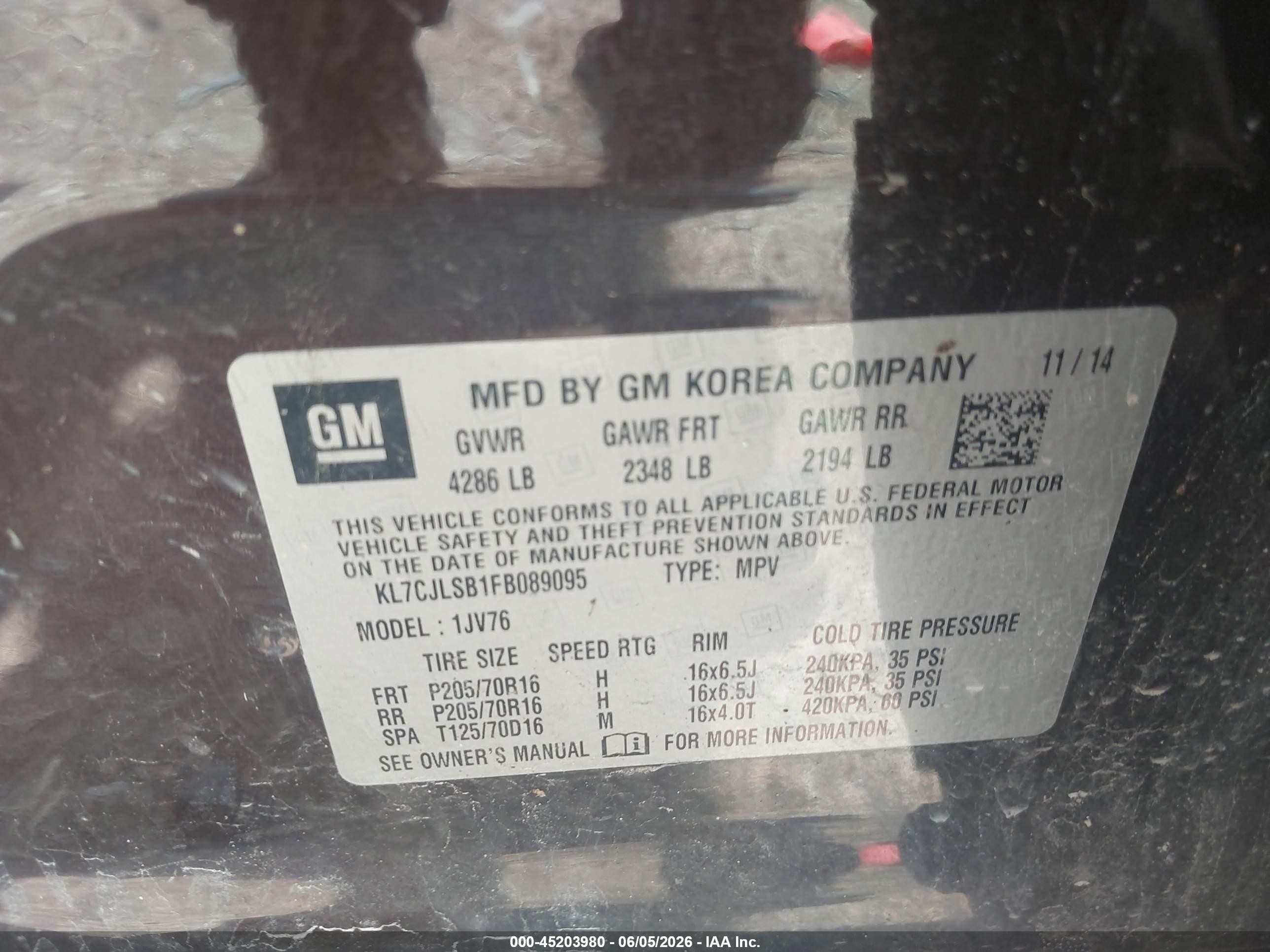 2015 Chevrolet Trax Lt Dark Brown vin: KL7CJLSB1FB089095
