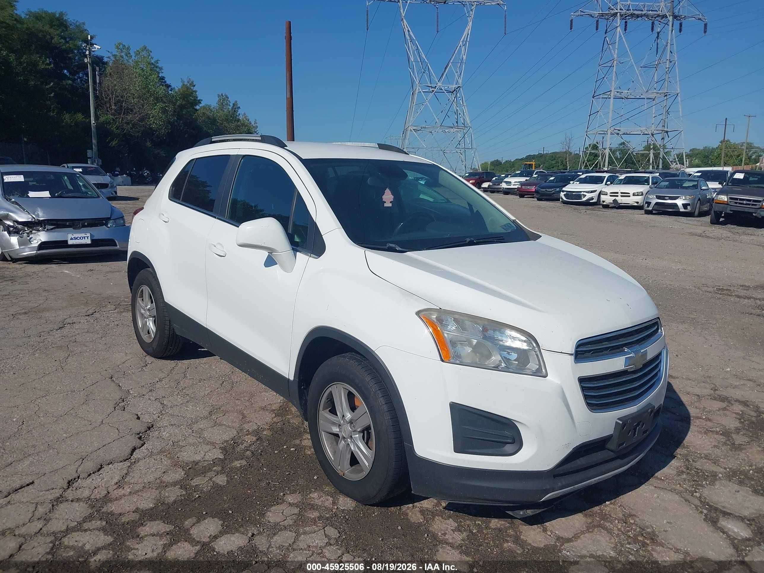 2015 Chevrolet Trax Lt White vin: KL7CJLSB1FB191609