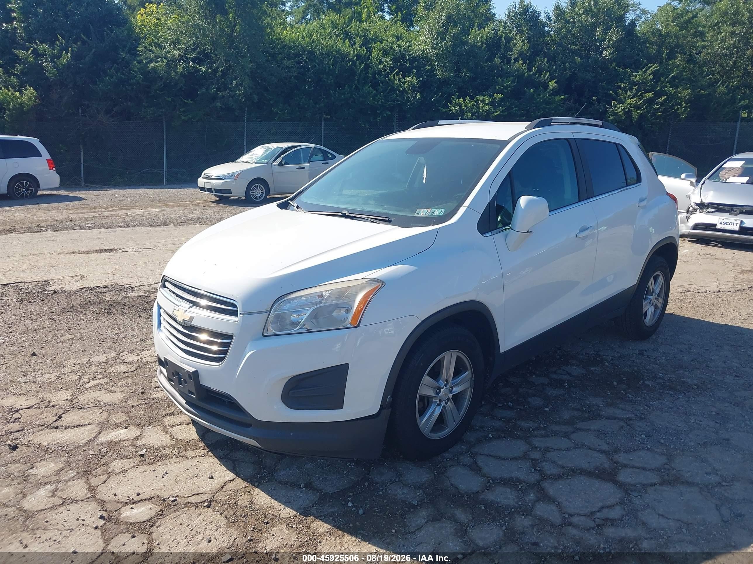 2015 Chevrolet Trax Lt White vin: KL7CJLSB1FB191609