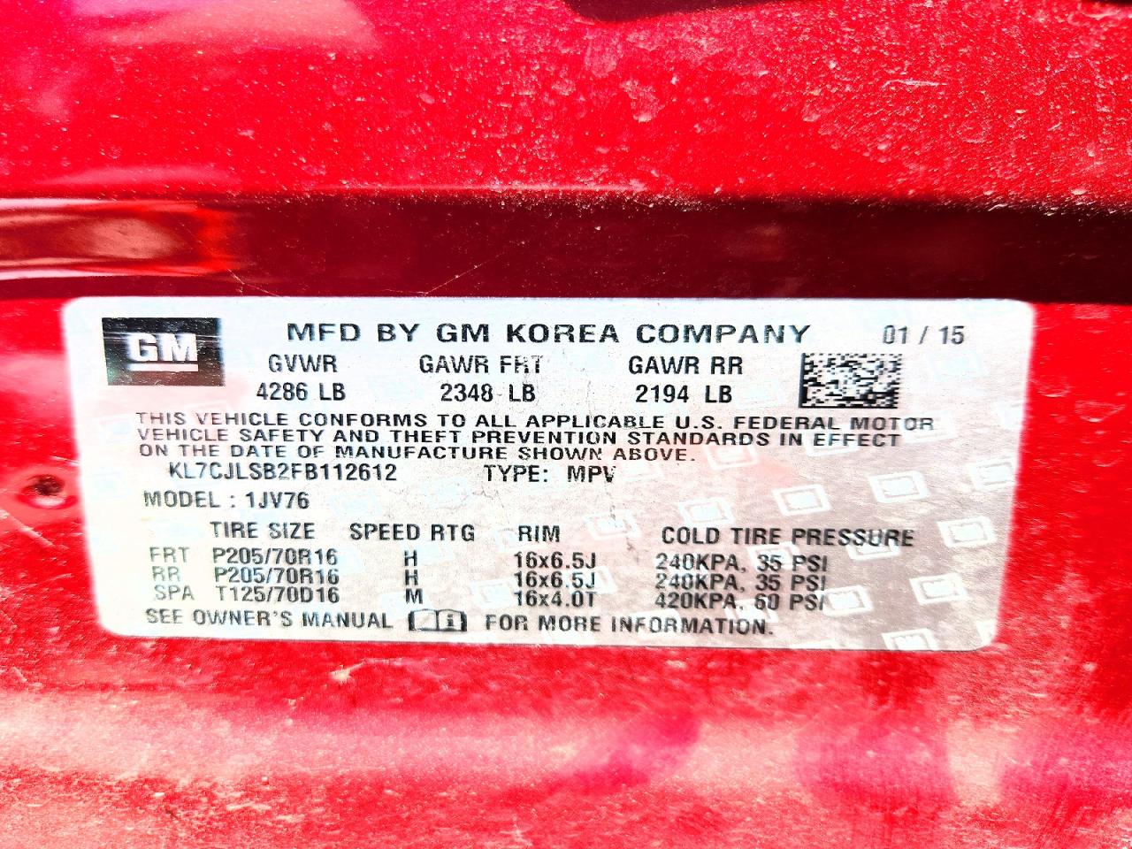 2015 Chevrolet Trax 1lt Red vin: KL7CJLSB2FB112612