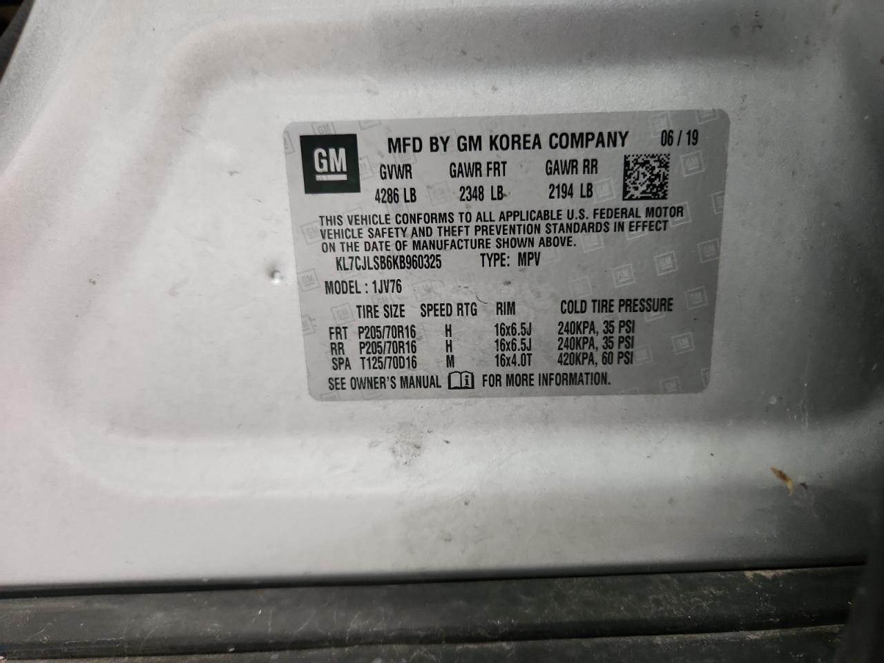 2019 Chevrolet Trax 1lt Silver vin: KL7CJLSB6KB960325