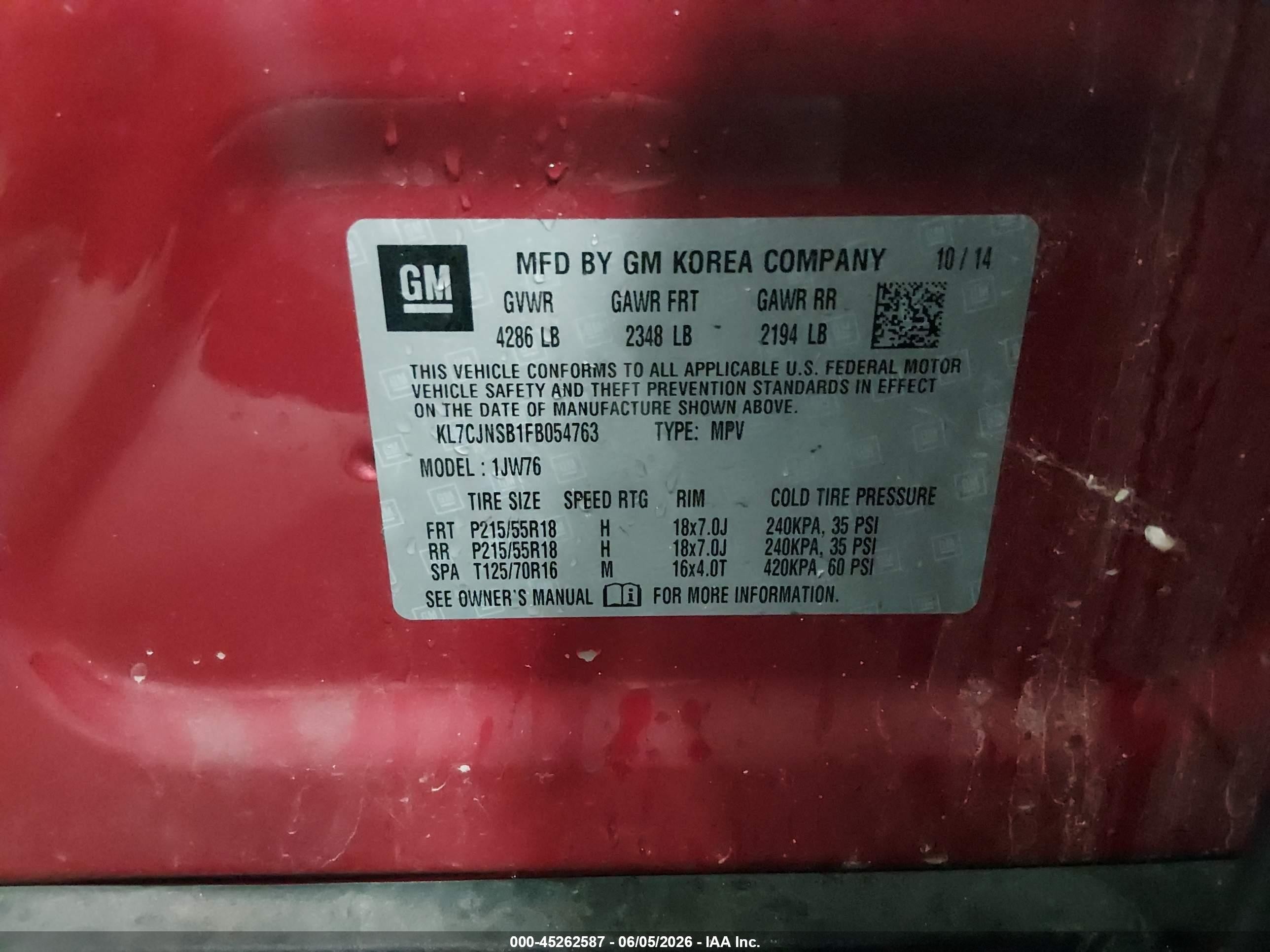 2015 Chevrolet Trax Ltz Red vin: KL7CJNSB1FB054763