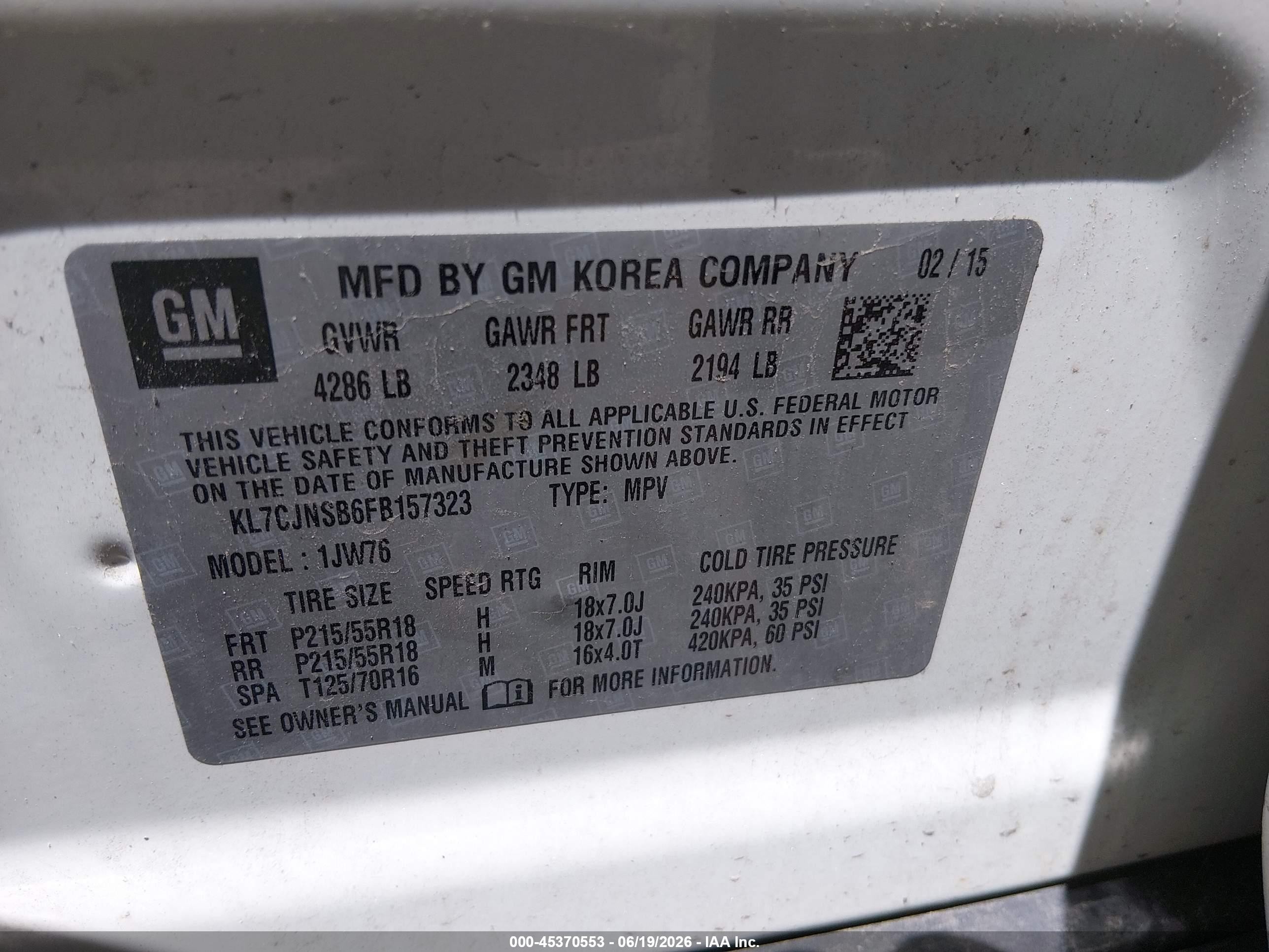 2015 Chevrolet Trax Ltz White vin: KL7CJNSB6FB157323