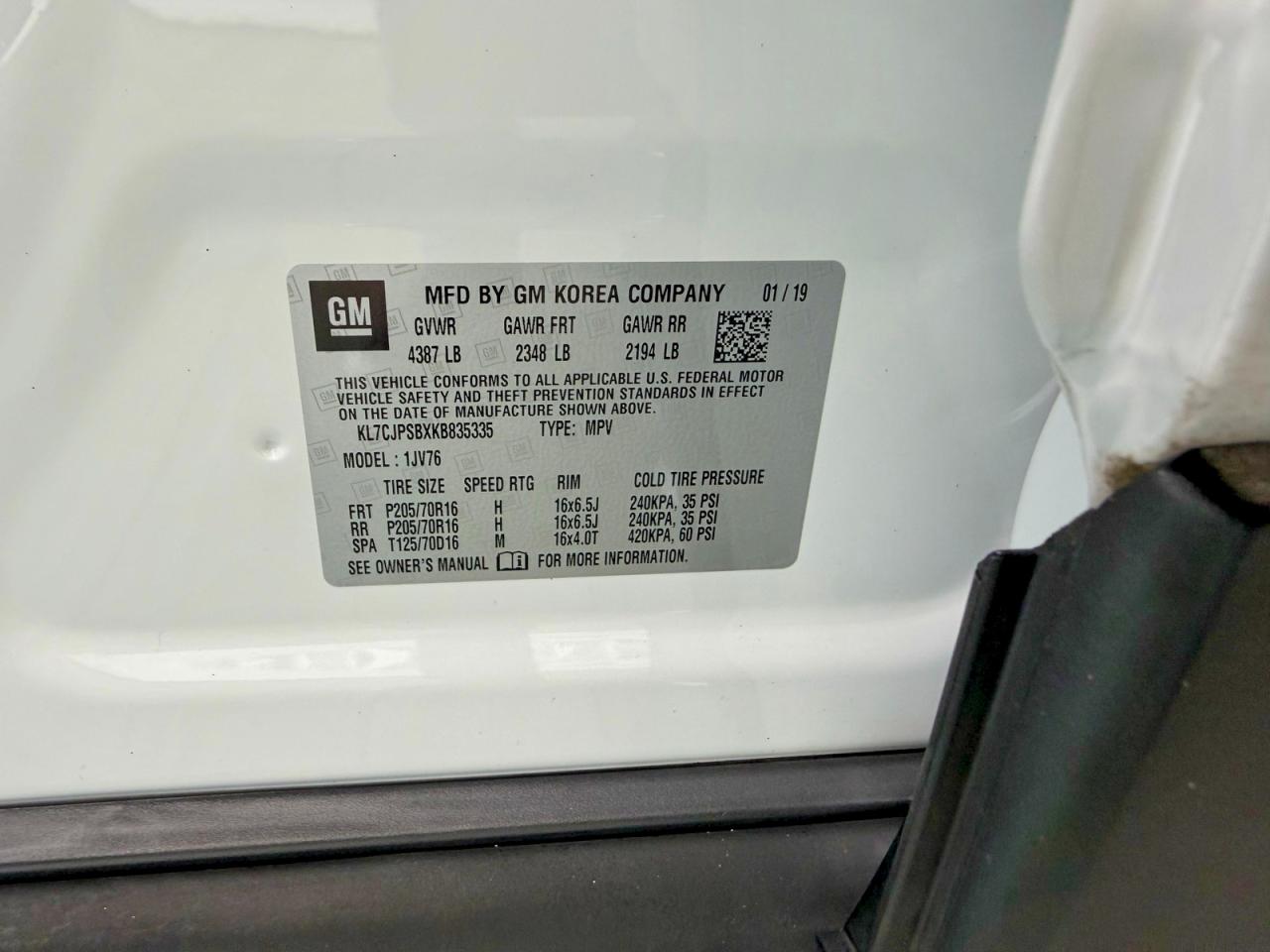 2019 Chevrolet Trax 1lt White vin: KL7CJPSBXKB835335