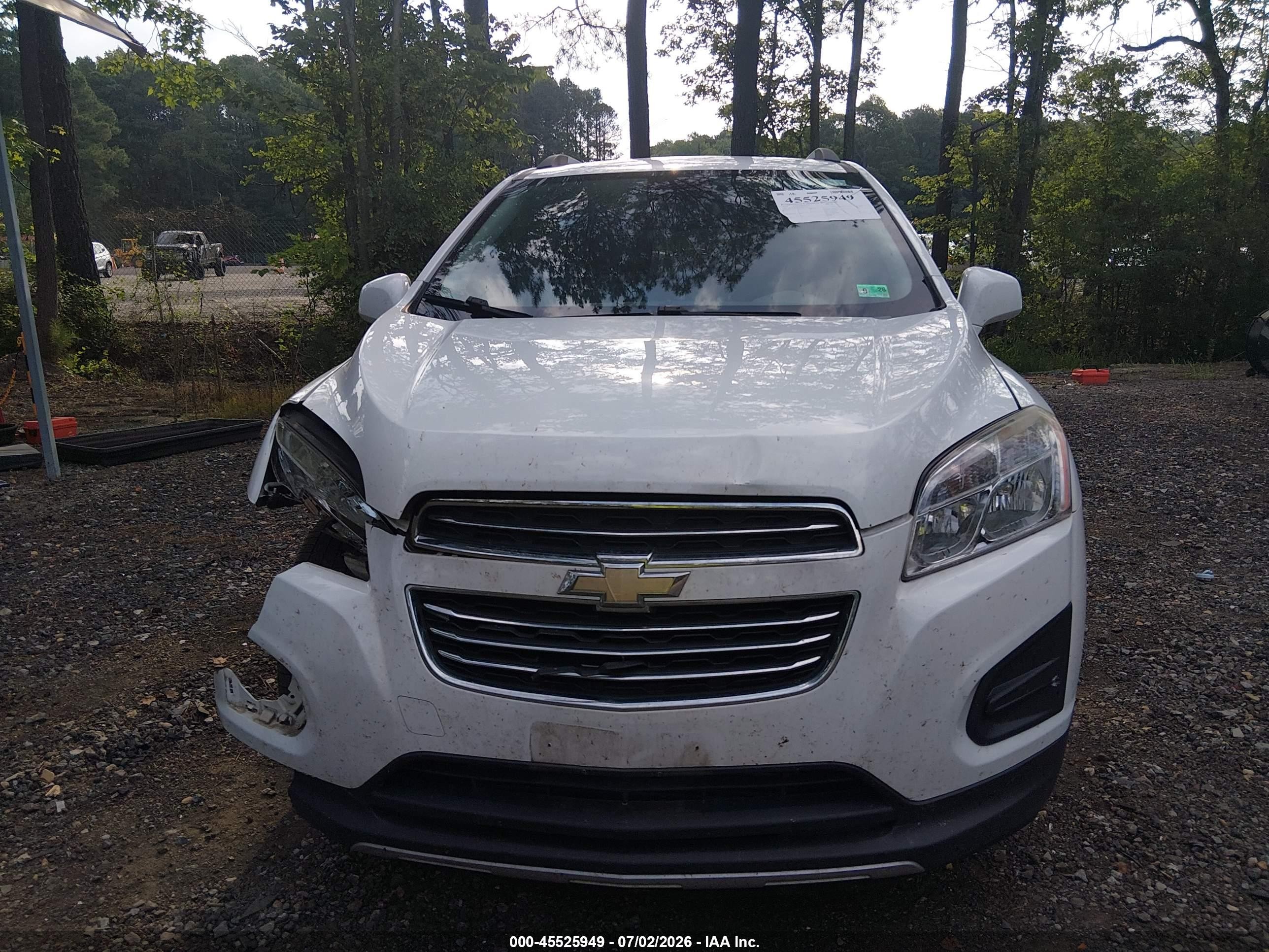 2015 Chevrolet Trax Lt White vin: KL7CJRSB6FB203241