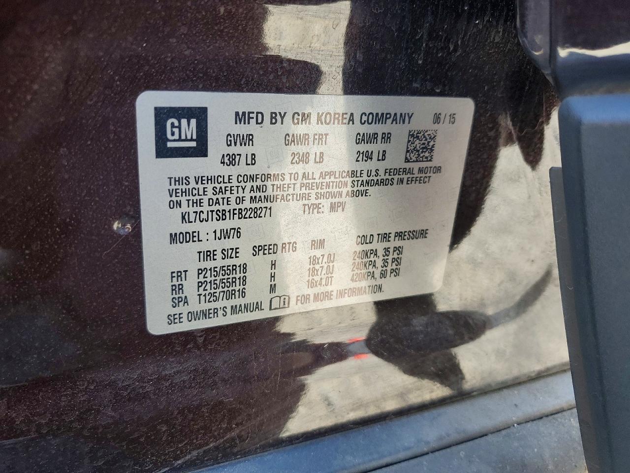 2015 Chevrolet Trax Ltz Коричневый vin: KL7CJTSB1FB228271