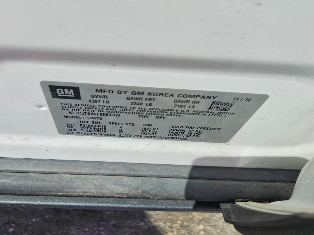 2015 Chevrolet Trax Ltz White vin: KL7CJTSB6FB083163